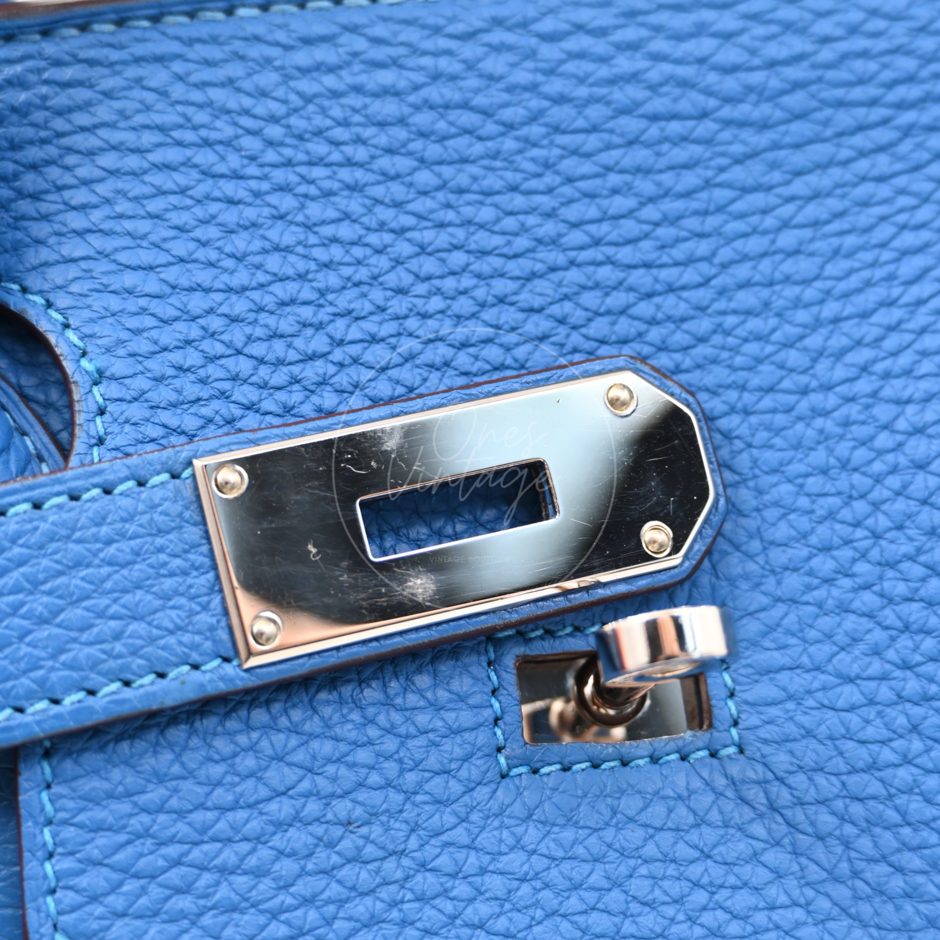 Hermes Shoulder Birkin Togo PHW Blue Royal Square O