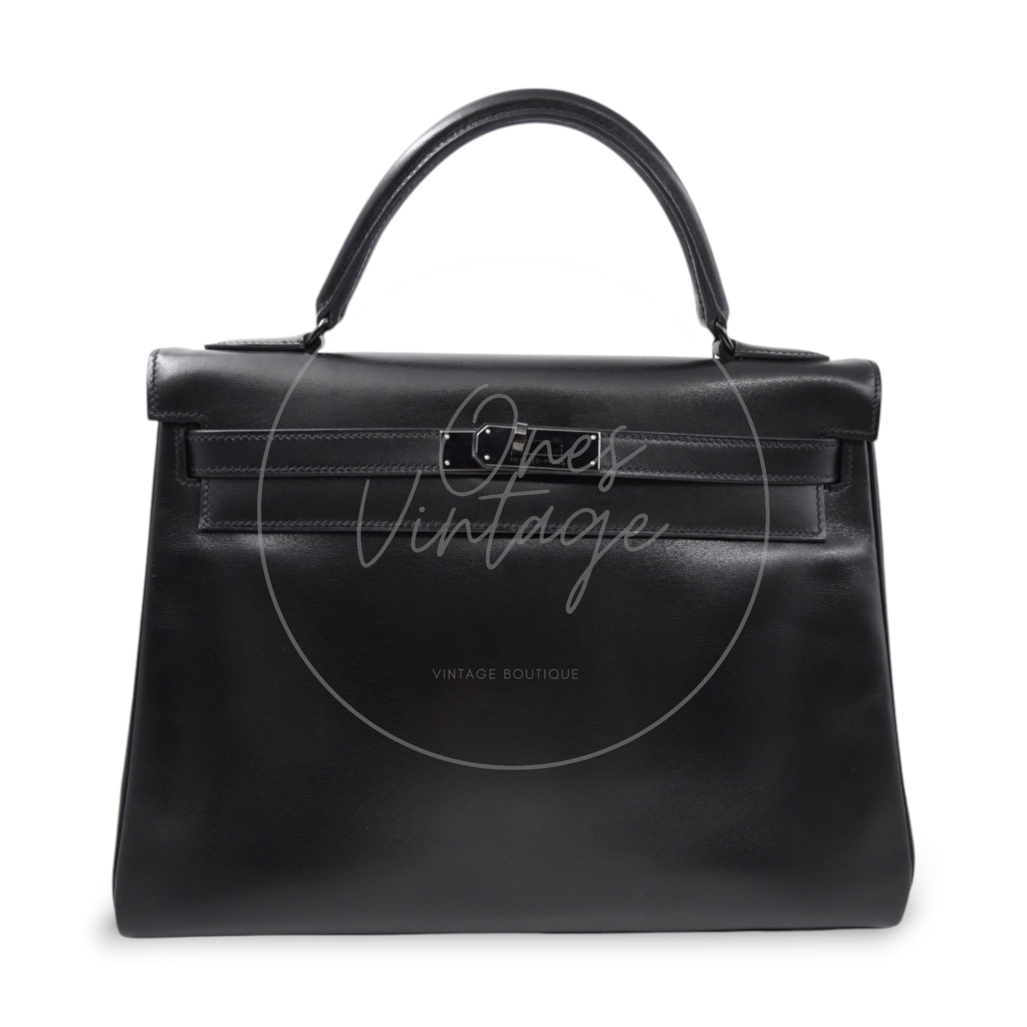 Hermès Kelly 32 So Black Box Calf Leather PVD Black Square N