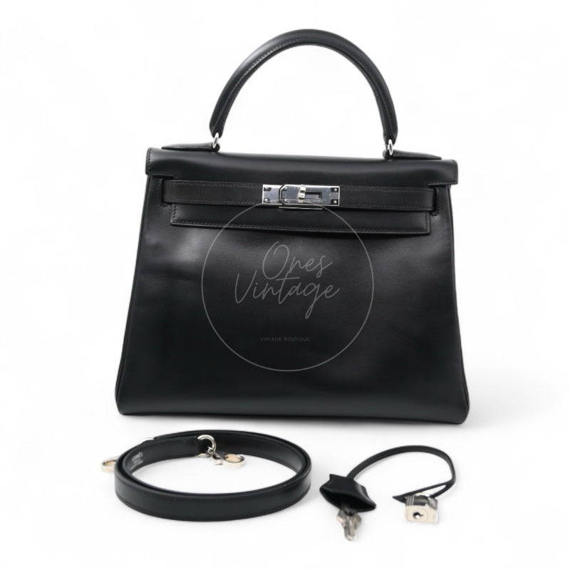 Hermes Kelly 28 Stamp PHW Noir Square B