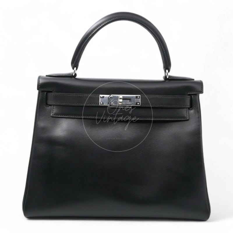 Hermes Kelly 28 Stamp PHW Noir Square B