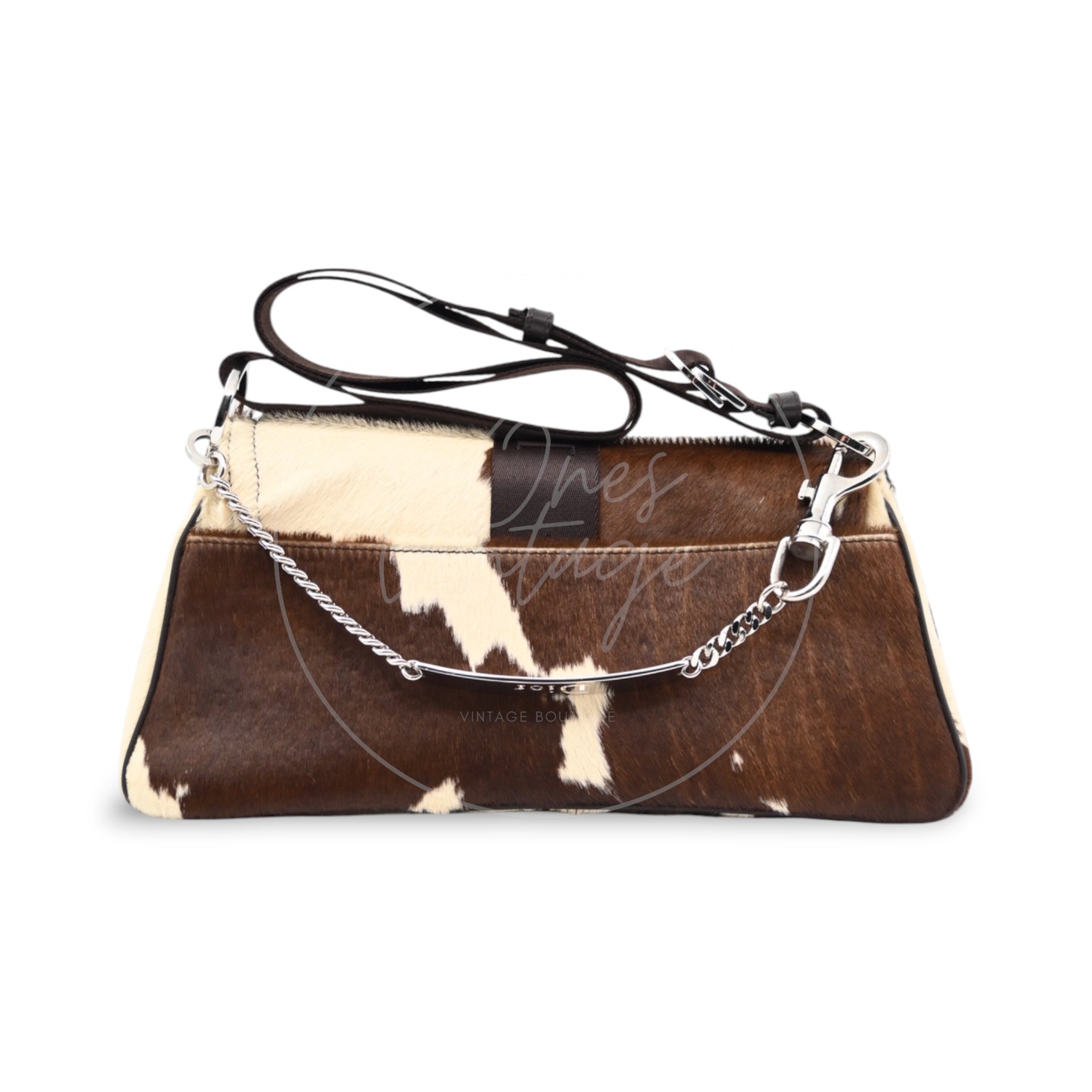Christian Dior Y2K Pony Hair Shoulder Bag SHW Brown and Cream Cow-print Pattern