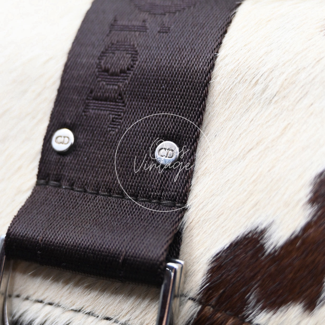 Christian Dior Y2K Pony Hair Shoulder Bag SHW Brown and Cream Cow-print Pattern