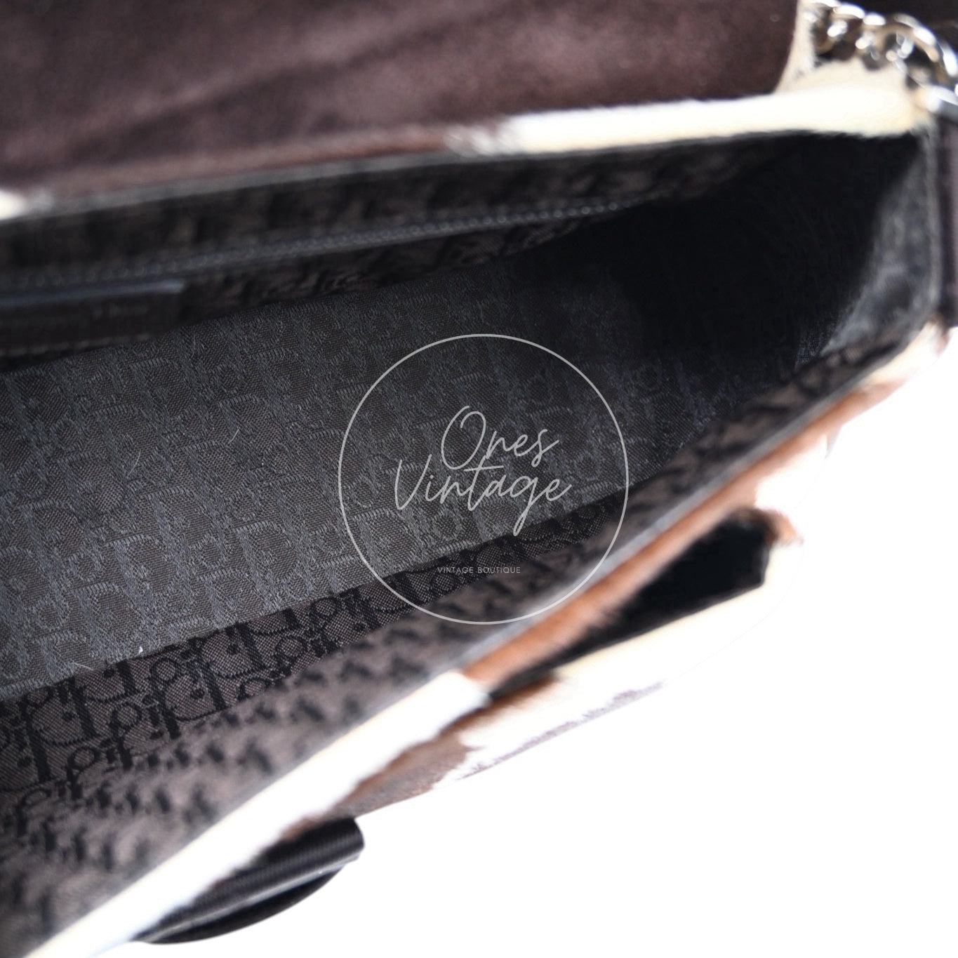 Christian Dior Y2K Pony Hair Shoulder Bag SHW Brown and Cream Cow-print Pattern