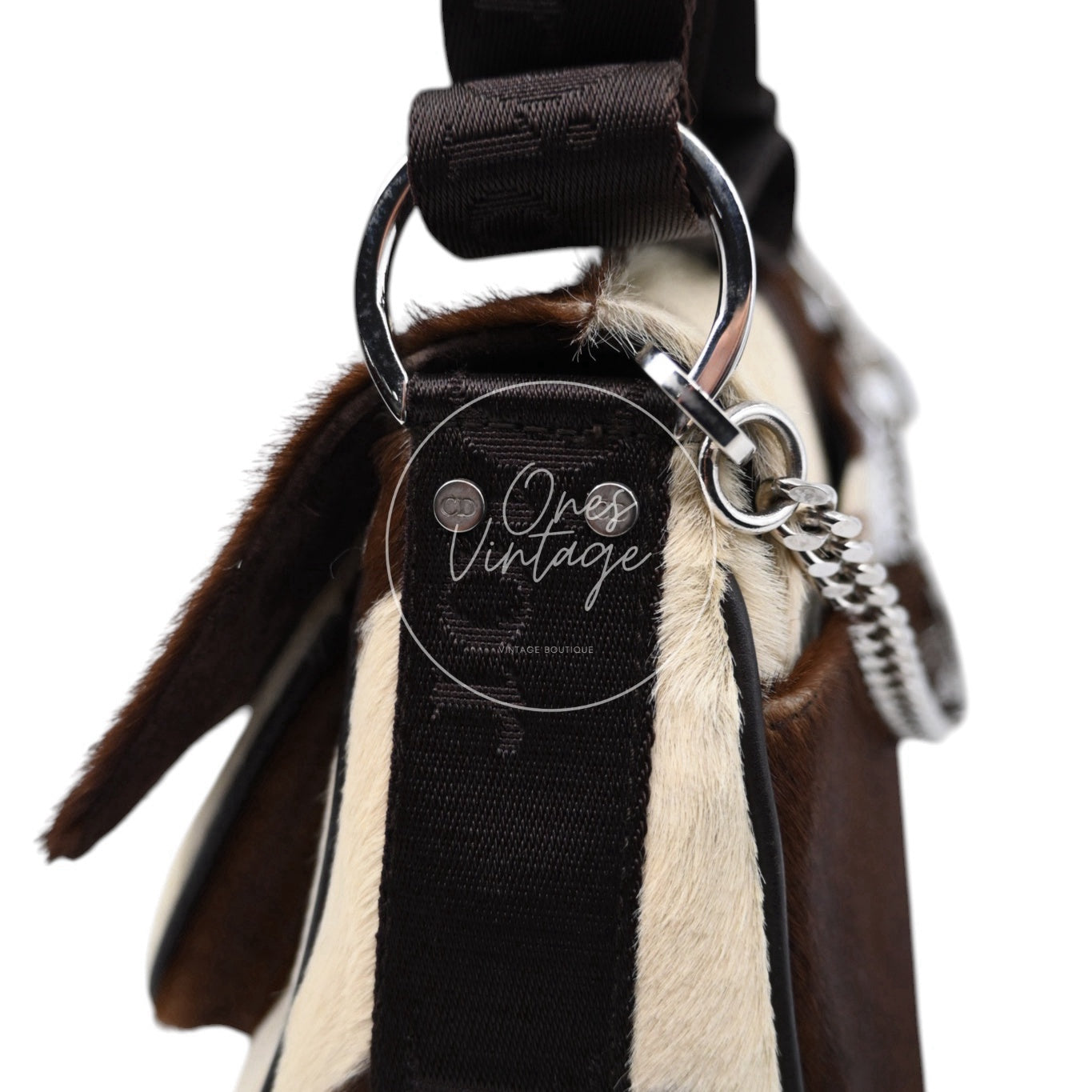 Christian Dior Y2K Pony Hair Shoulder Bag SHW Brown and Cream Cow-print Pattern