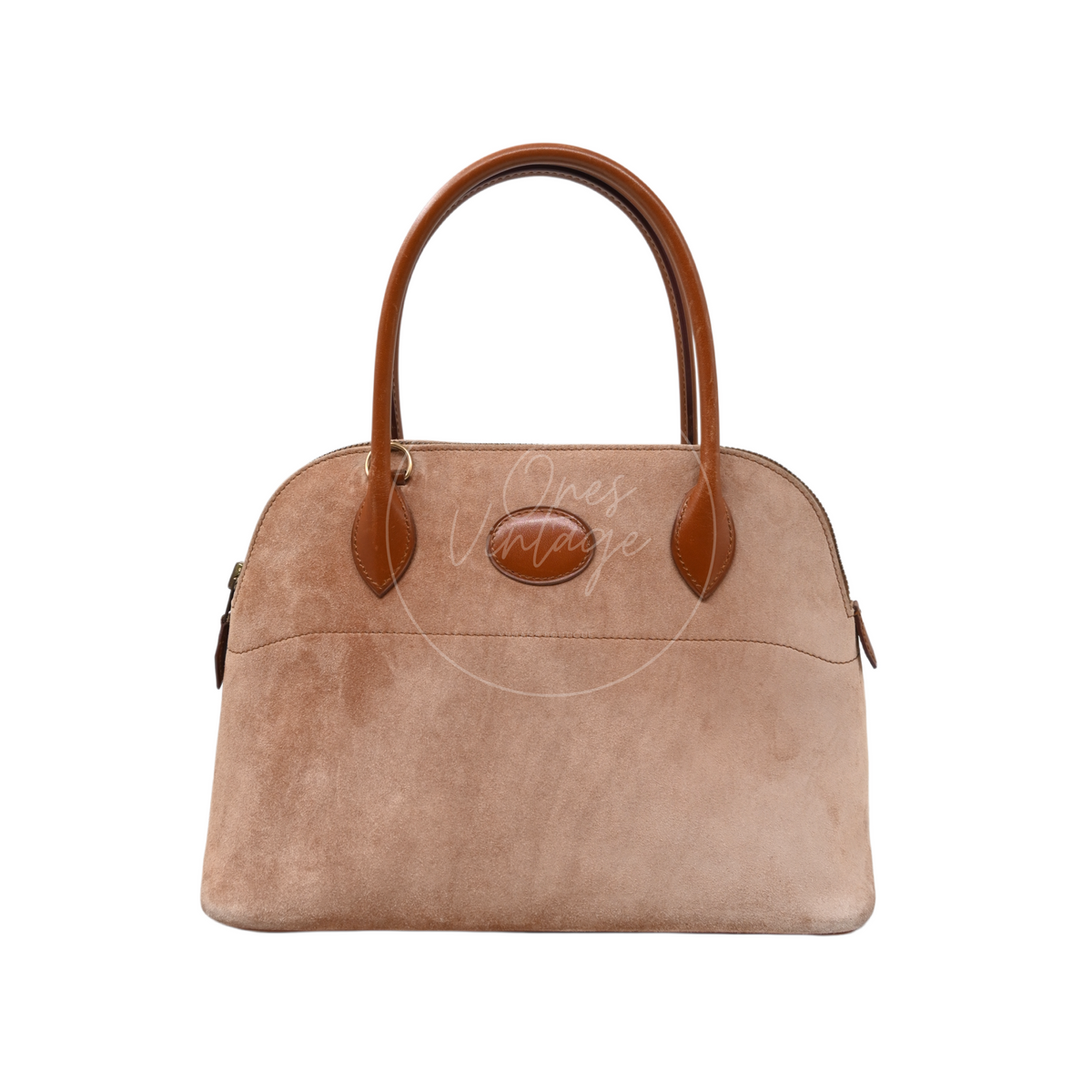 Hermès Bolide 27 in brown suede and leather with gold-tone hardware, Stamp J, front view with double handles