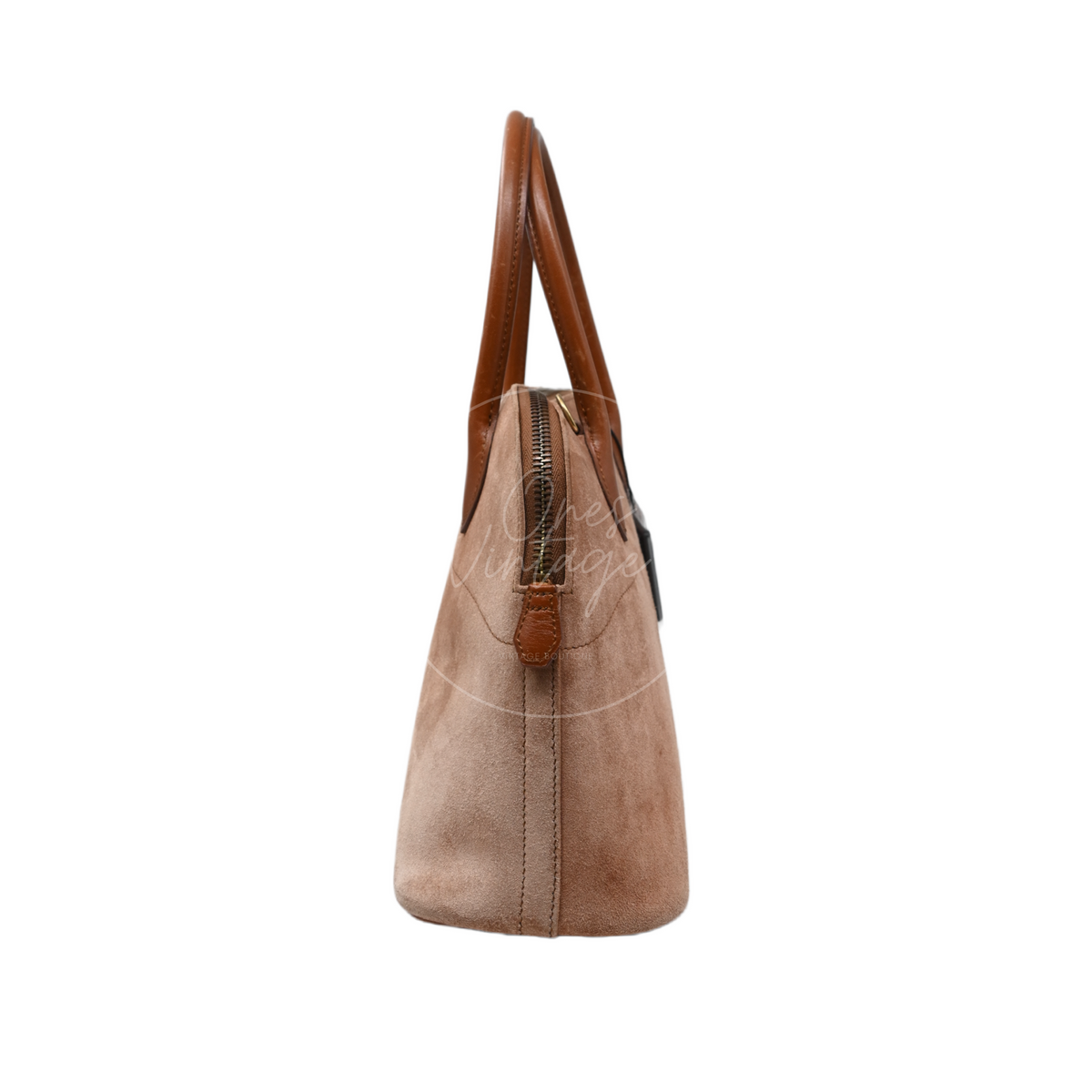 Hermès Bolide 27 in brown suede and leather with gold-tone hardware, Stamp J, left side profile