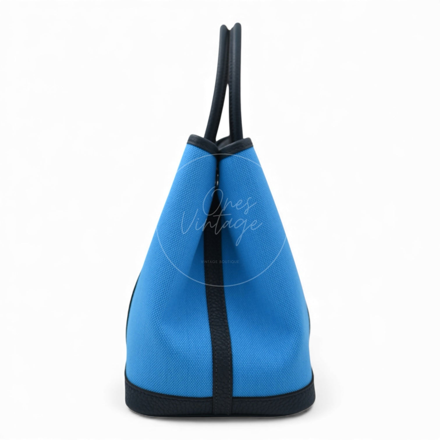 Hermes Garden Party 30 Toile Militaire Veau Negonda PHW Bleu Jeans Stamp K