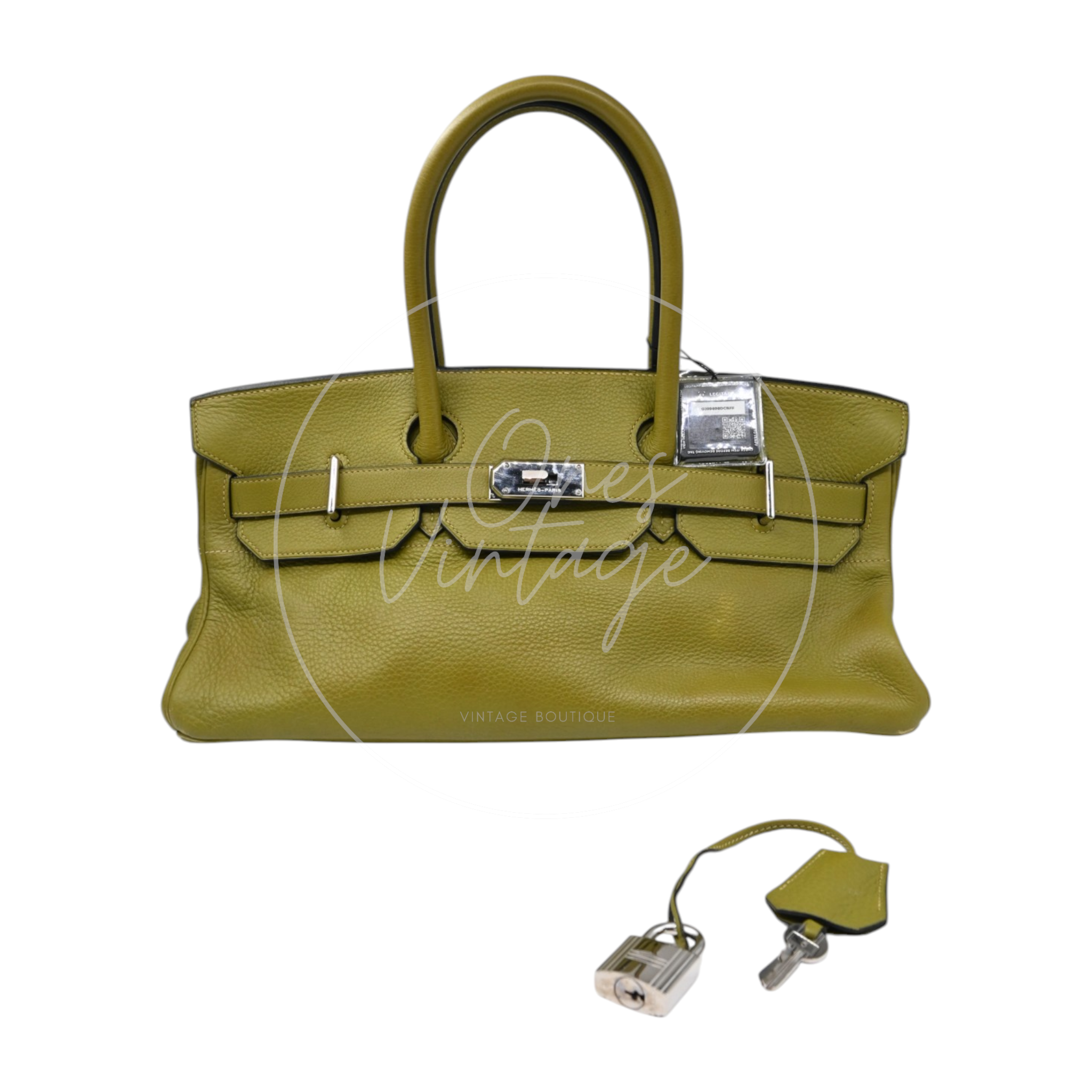Hermes Clemence Shoulder Birkin 42 PHW Vert Chartreuse Square I