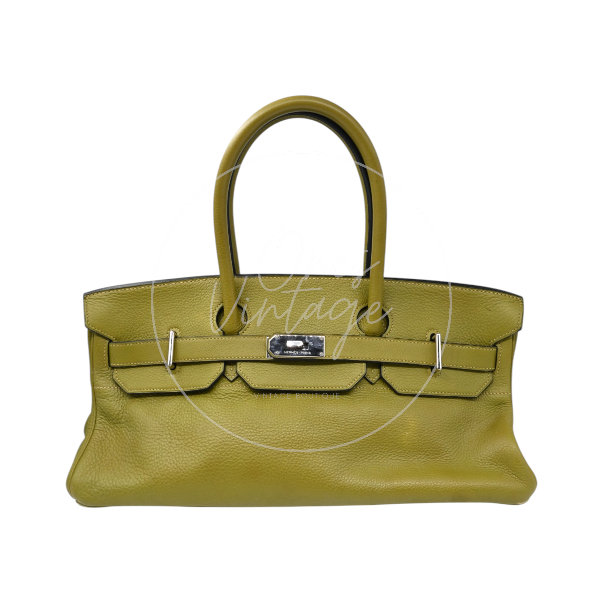 Hermes Clemence Shoulder Birkin 42 PHW Vert Chartreuse Square I