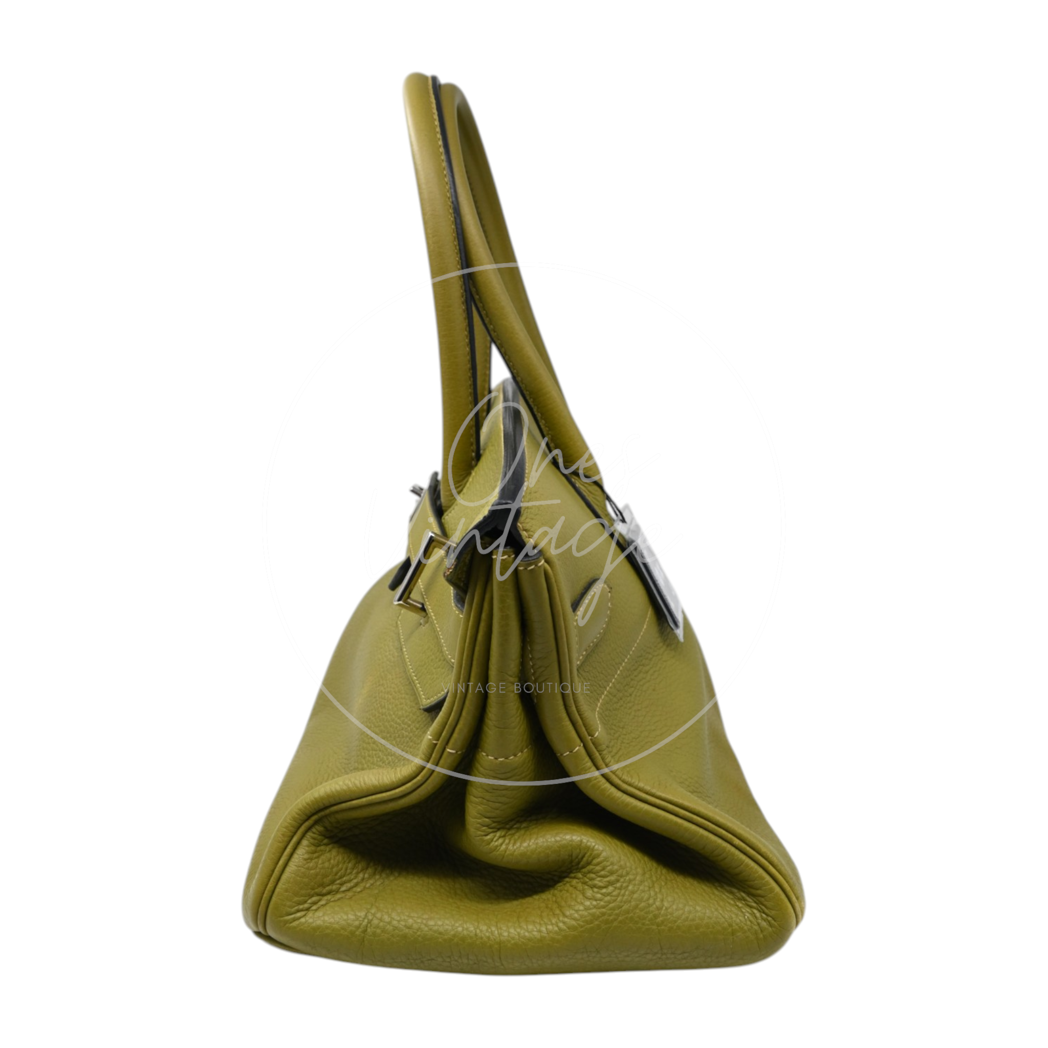 Hermes Clemence Shoulder Birkin 42 PHW Vert Chartreuse Square I