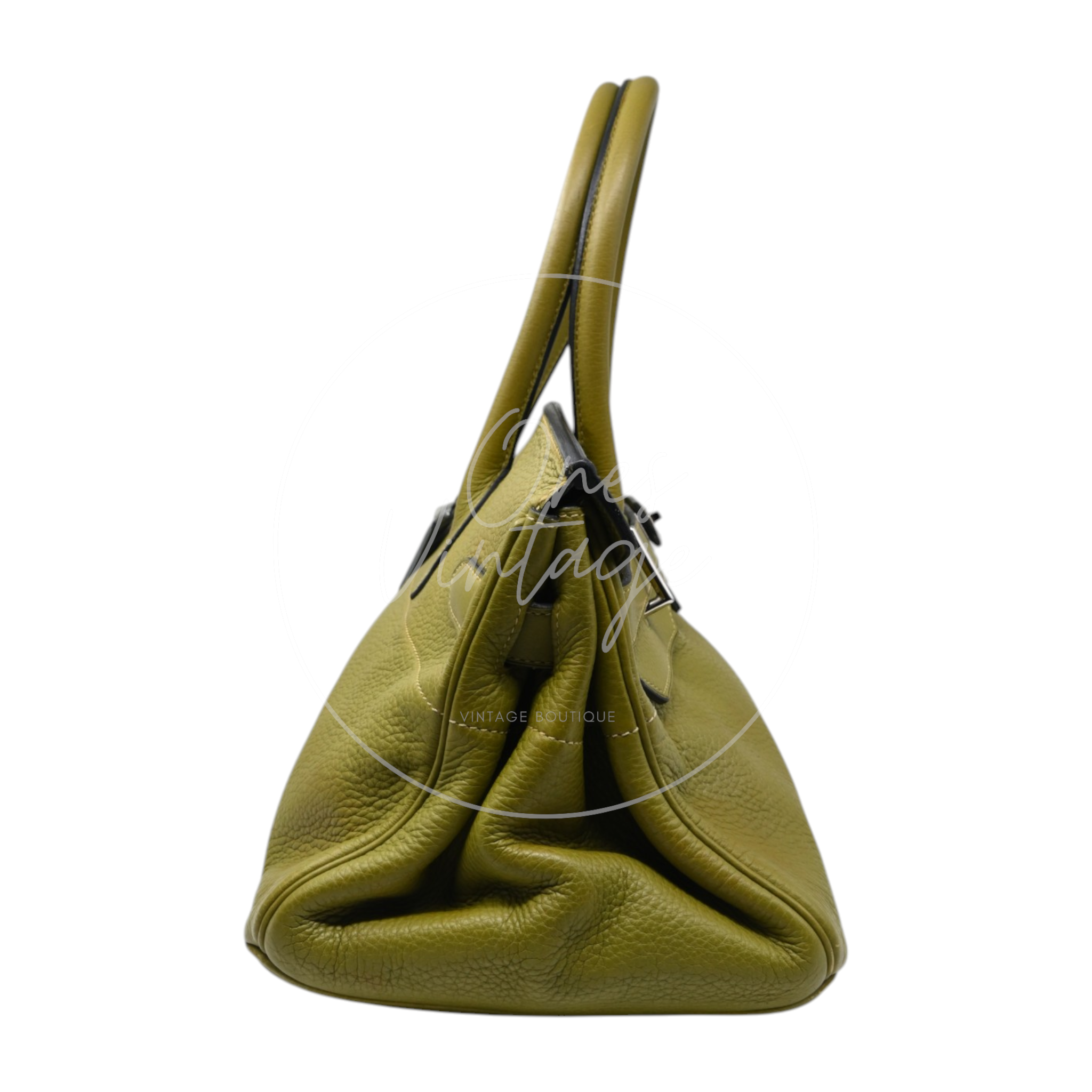 Hermes Clemence Shoulder Birkin 42 PHW Vert Chartreuse Square I