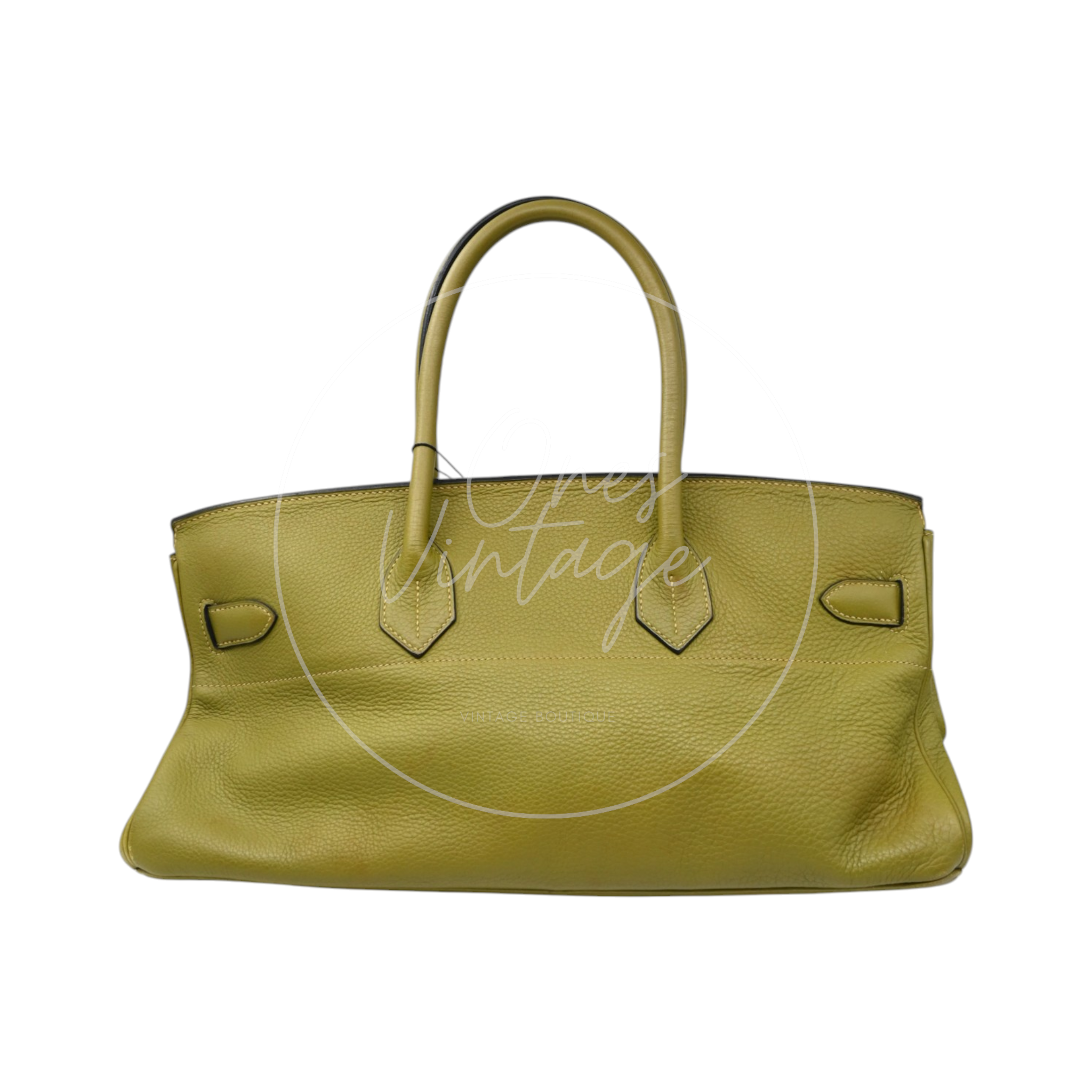 Hermes Clemence Shoulder Birkin 42 PHW Vert Chartreuse Square I