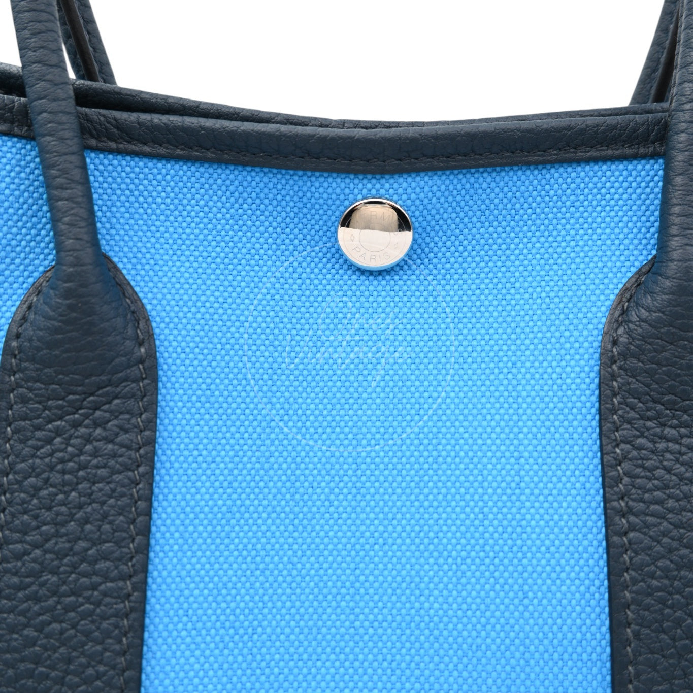 Hermes Garden Party 30 Toile Militaire Veau Negonda PHW Bleu Jeans Stamp K