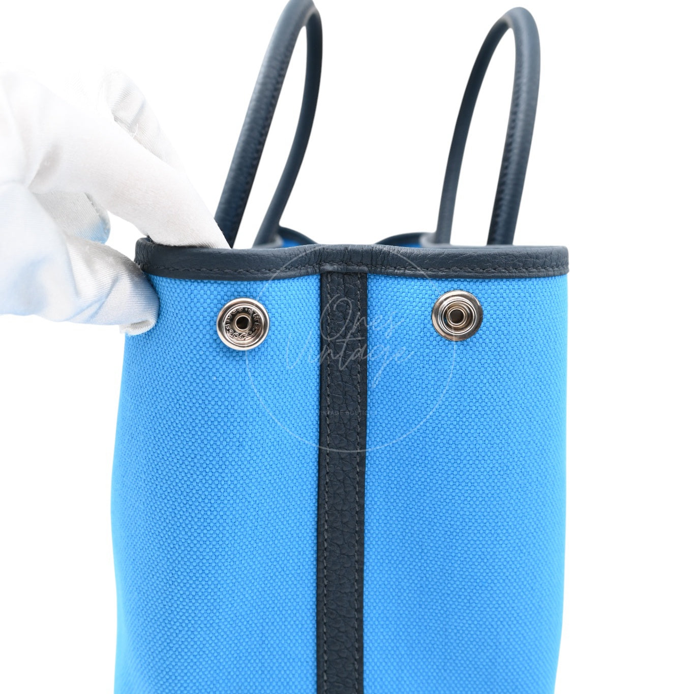 Hermes Garden Party 30 Toile Militaire Veau Negonda PHW Bleu Jeans Stamp K