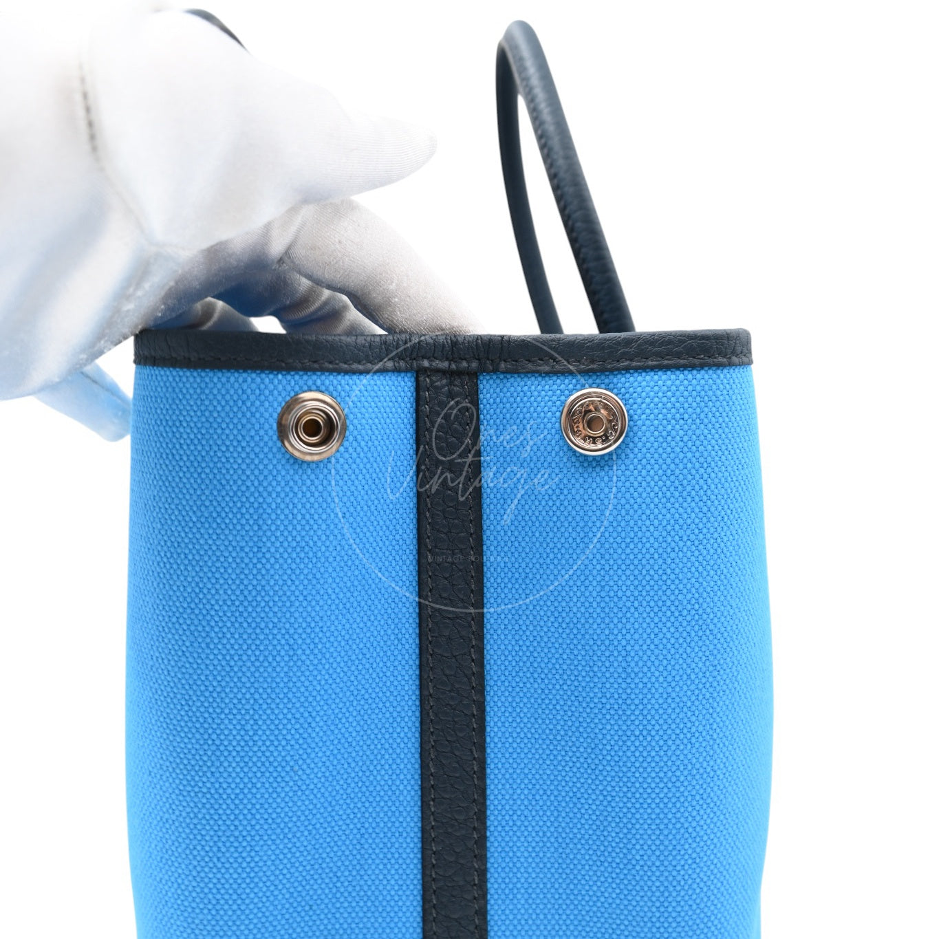 Hermes Garden Party 30 Toile Militaire Veau Negonda PHW Bleu Jeans Stamp K