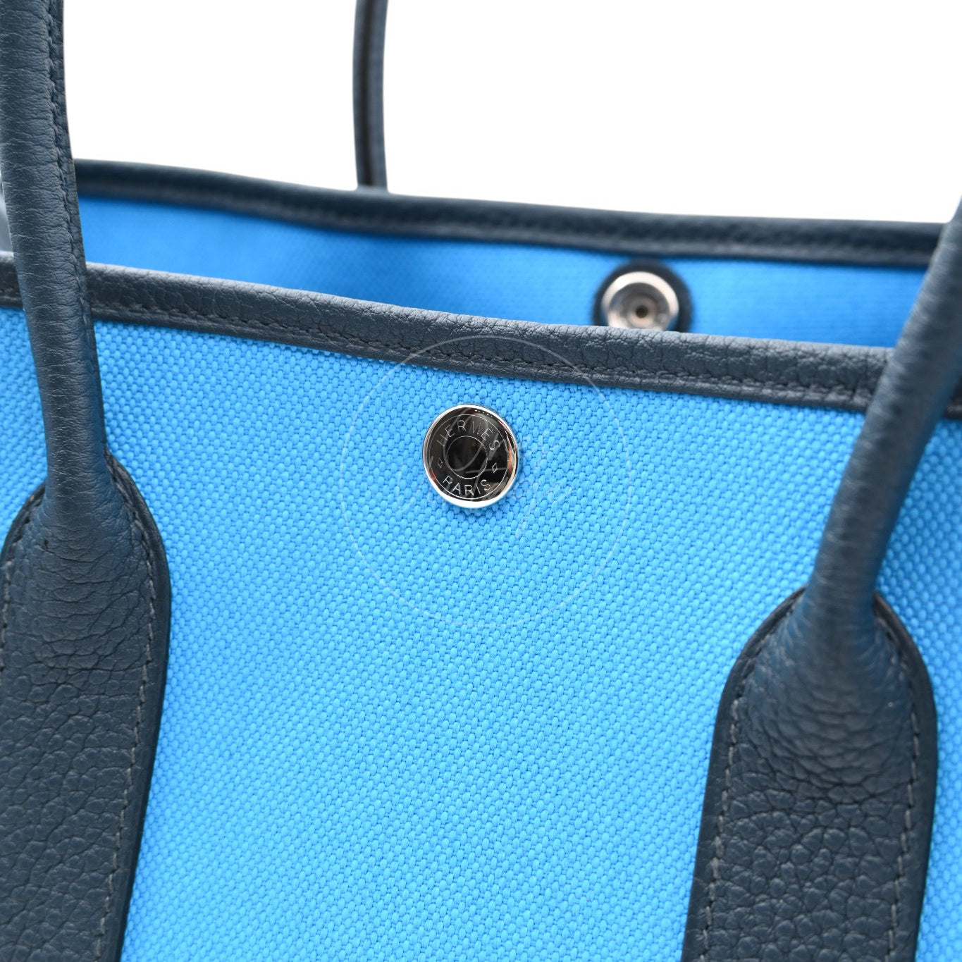 Hermes Garden Party 30 Toile Militaire Veau Negonda PHW Bleu Jeans Stamp K