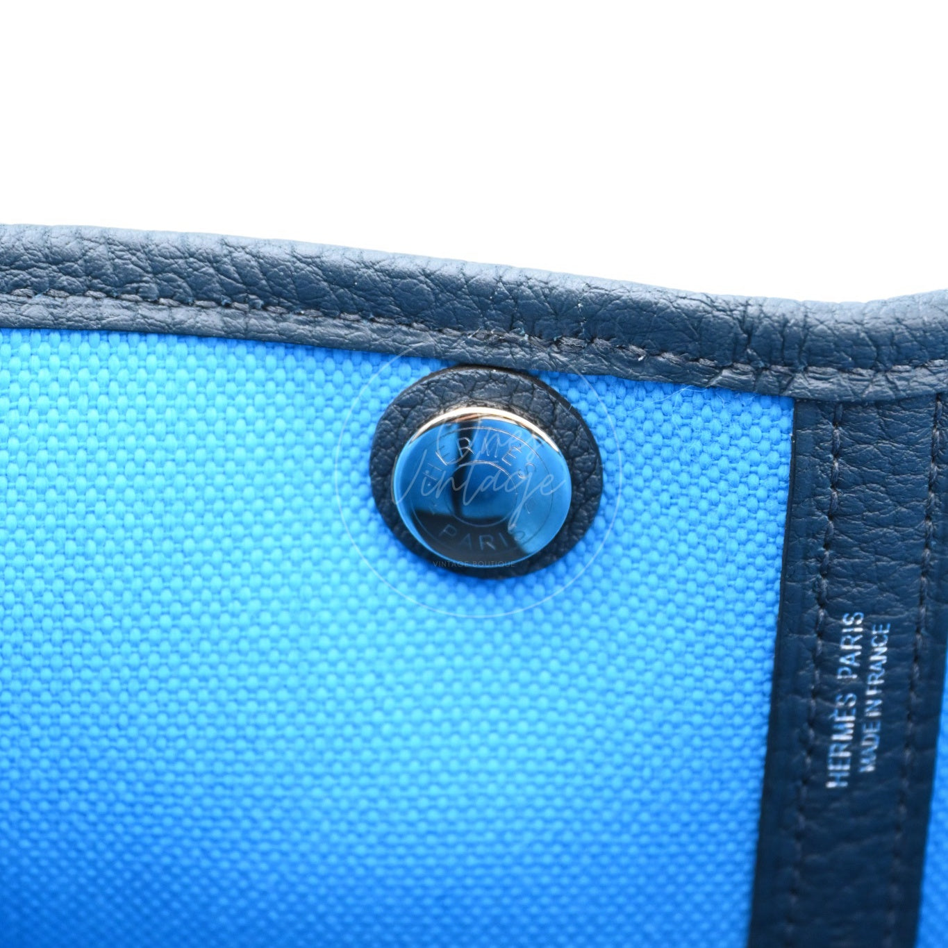Hermes Garden Party 30 Toile Militaire Veau Negonda PHW Bleu Jeans Stamp K