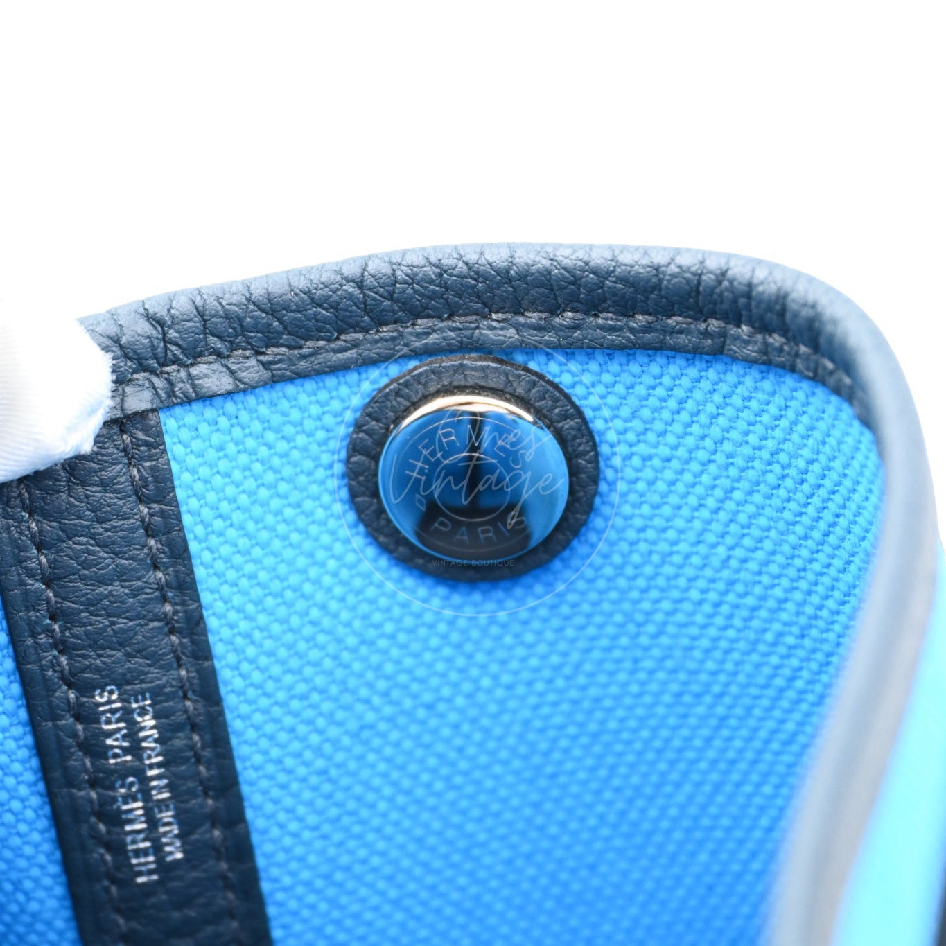 Hermes Garden Party 30 Toile Militaire Veau Negonda PHW Bleu Jeans Stamp K