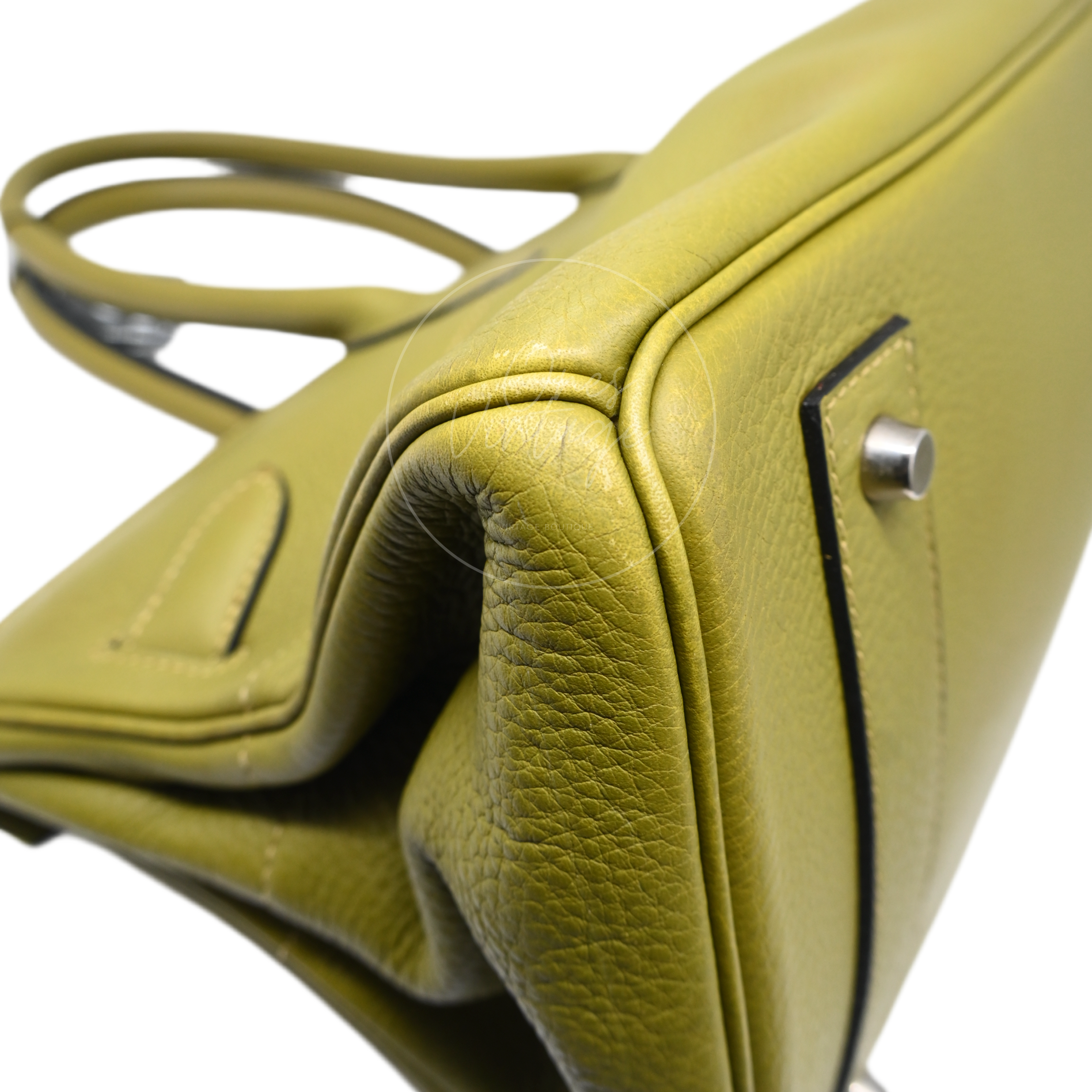 Hermes Clemence Shoulder Birkin 42 PHW Vert Chartreuse Square I