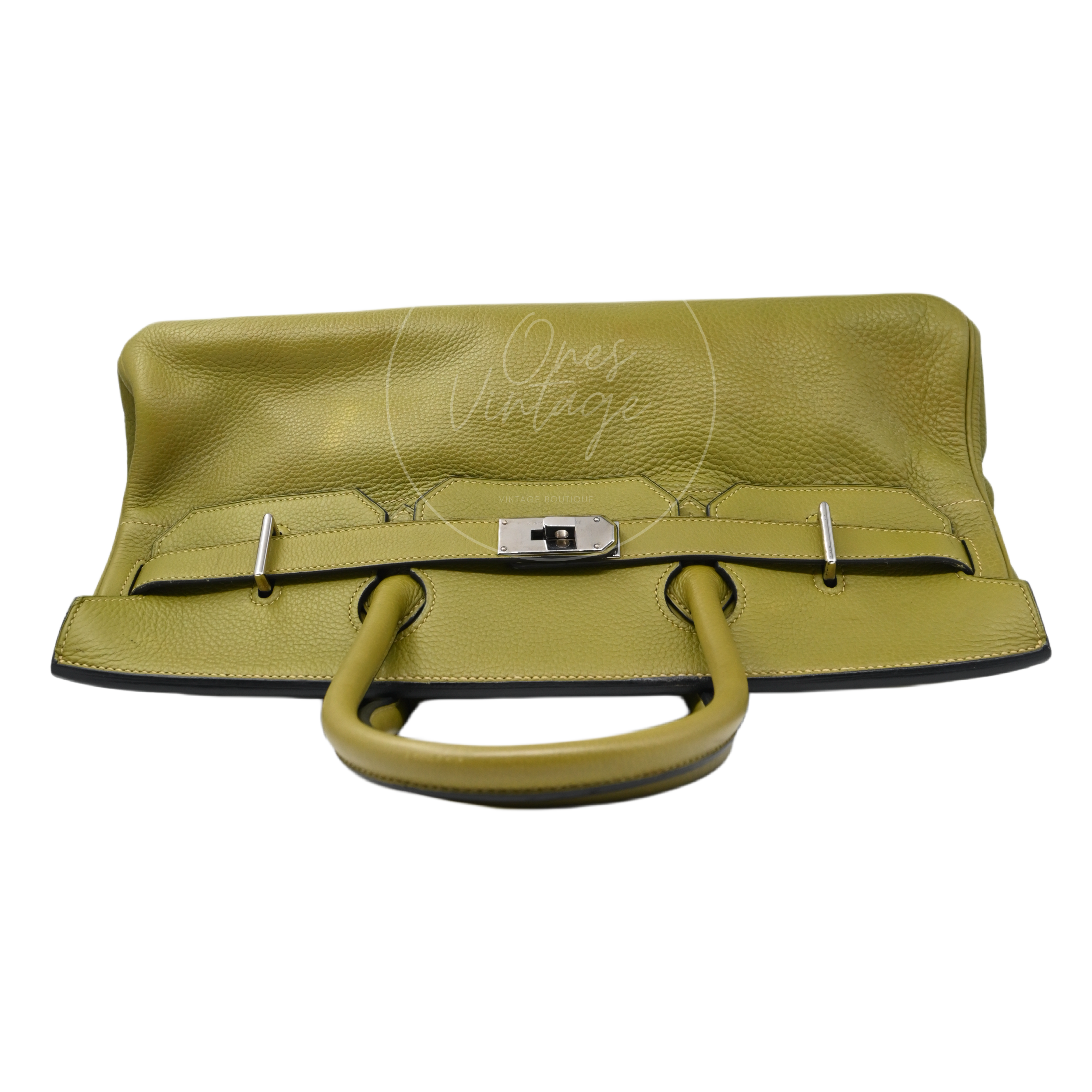 Hermes Clemence Shoulder Birkin 42 PHW Vert Chartreuse Square I