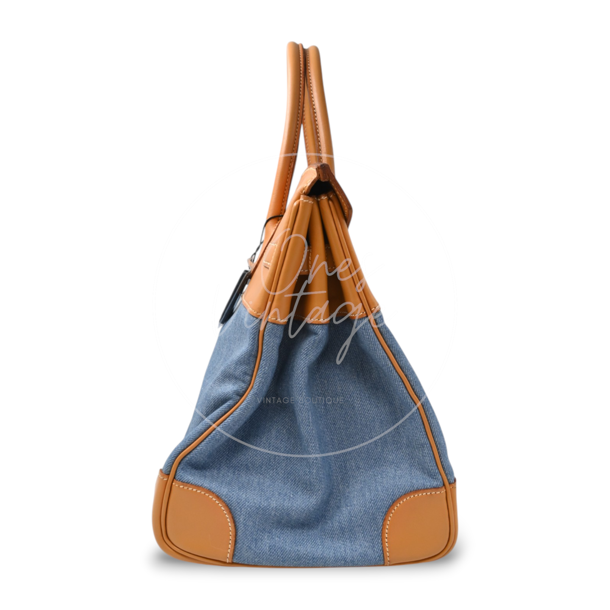 Hermes Birkin 35 Denim Fabrics GHW Brown Blue Square I