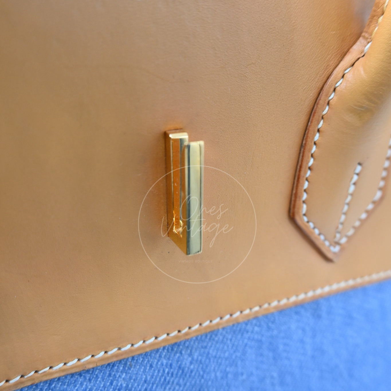 Hermes Birkin 35 Denim Fabrics GHW Brown Blue Square I