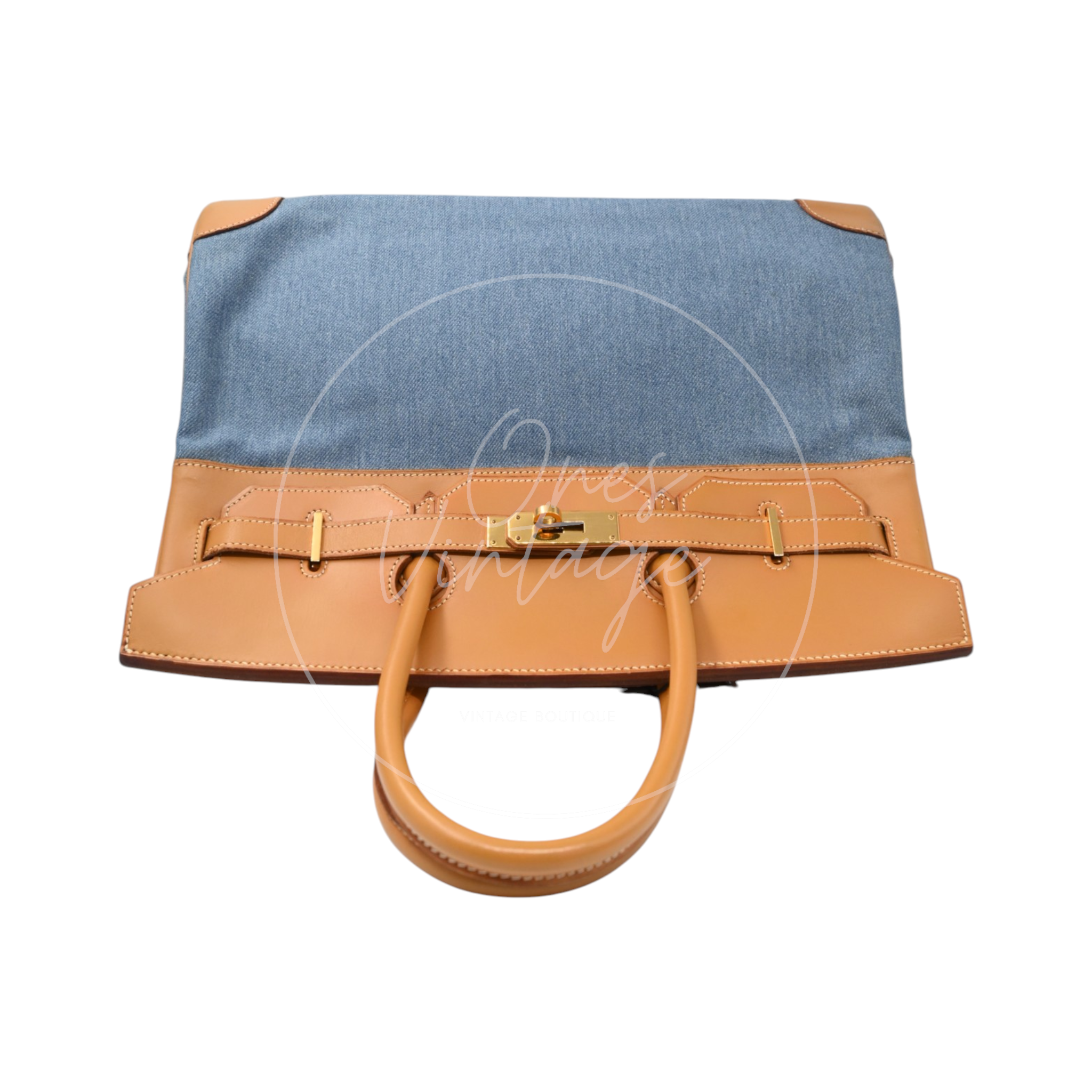 Hermes Birkin 35 Denim Fabrics GHW Brown Blue Square I