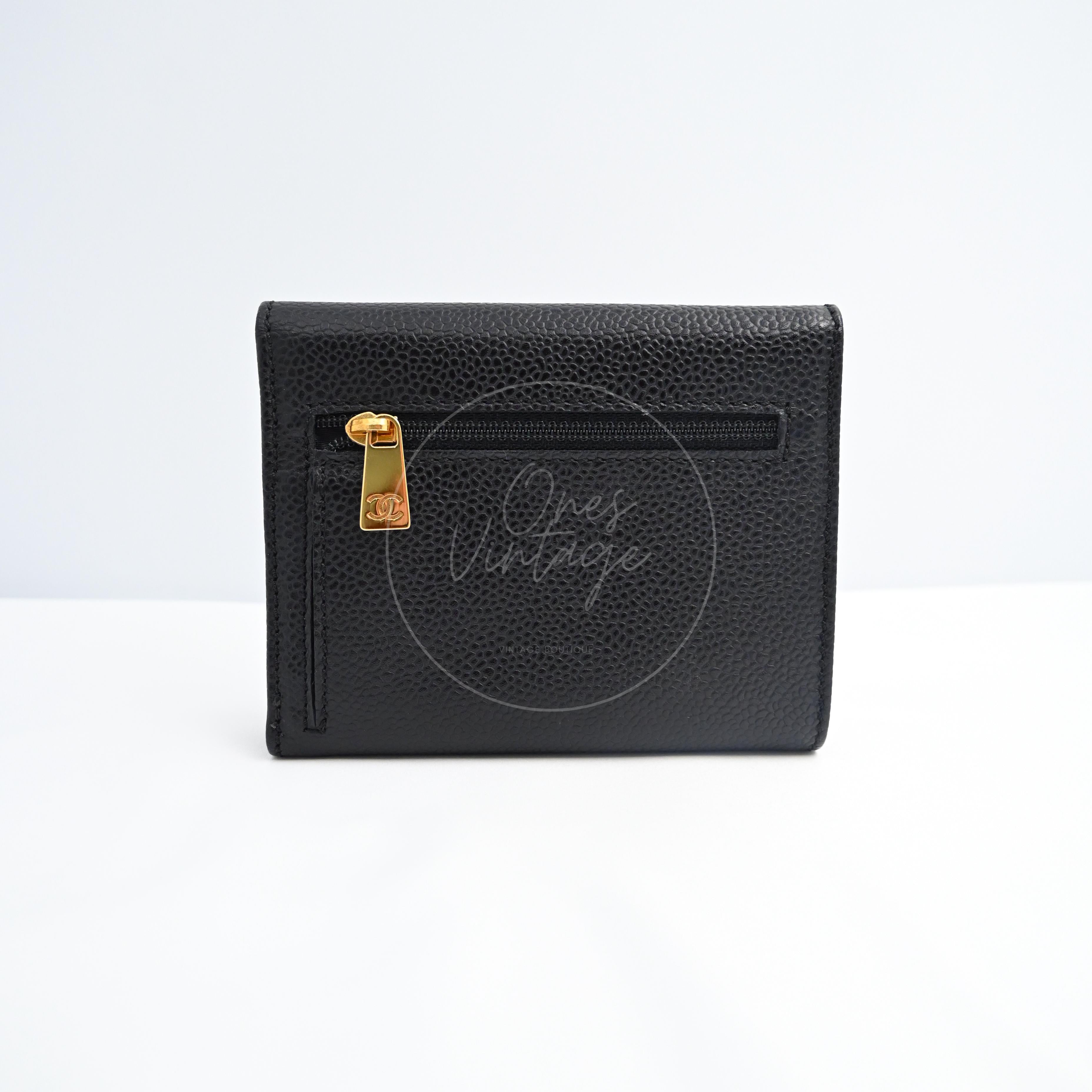 Chanel Black Caviar CC Mark Trio Fold Wallet