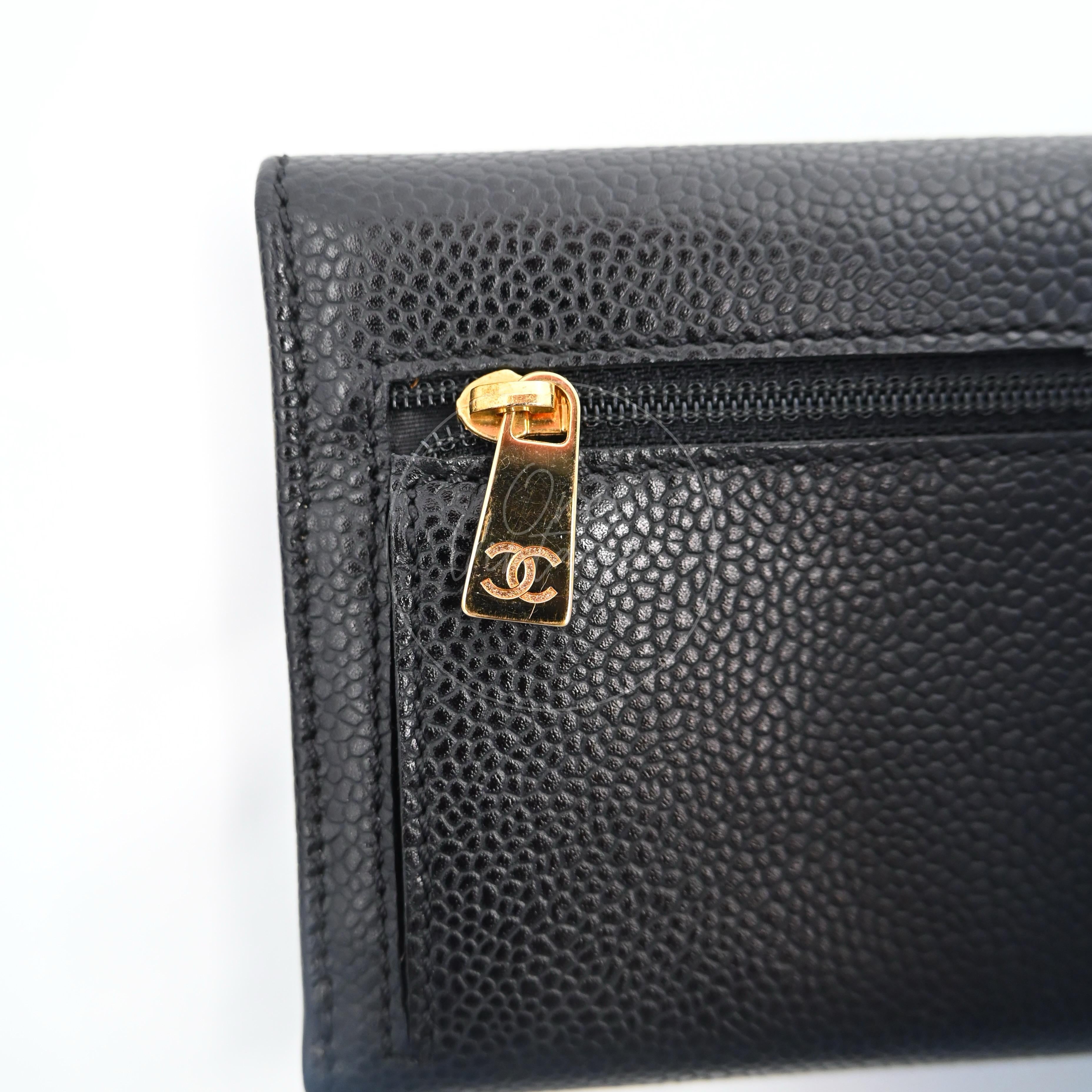Chanel Black Caviar CC Mark Trio Fold Wallet