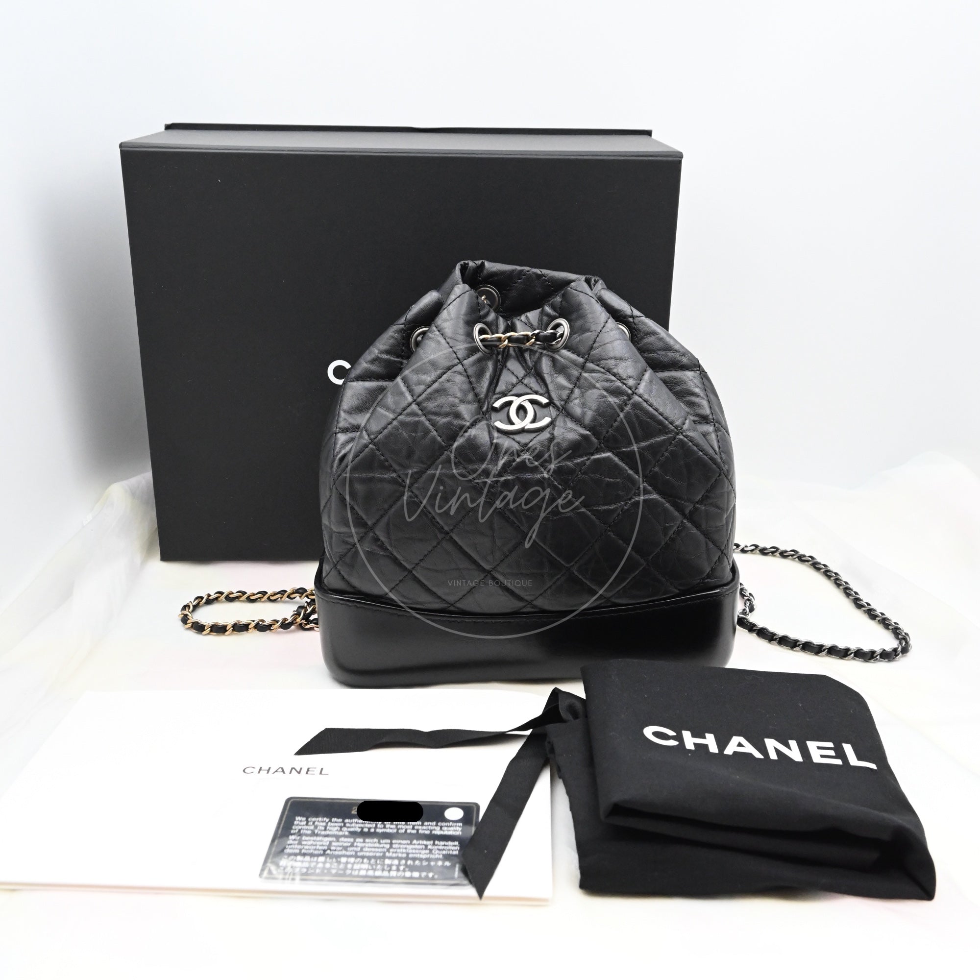 Chanel Calfskin Gabrielle Chain Backpack SHW Black Series 29
