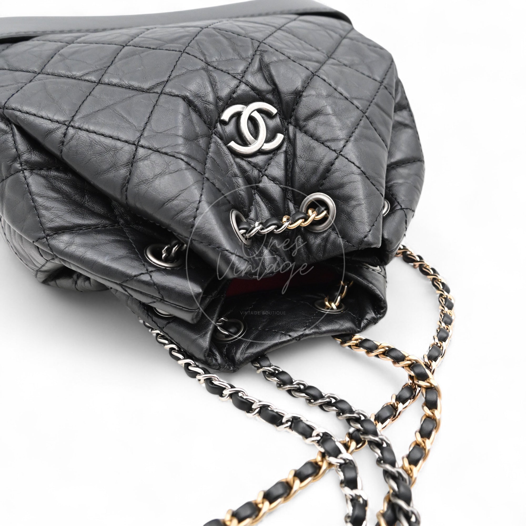 Chanel Calfskin Gabrielle Chain Backpack SHW Black Series 29