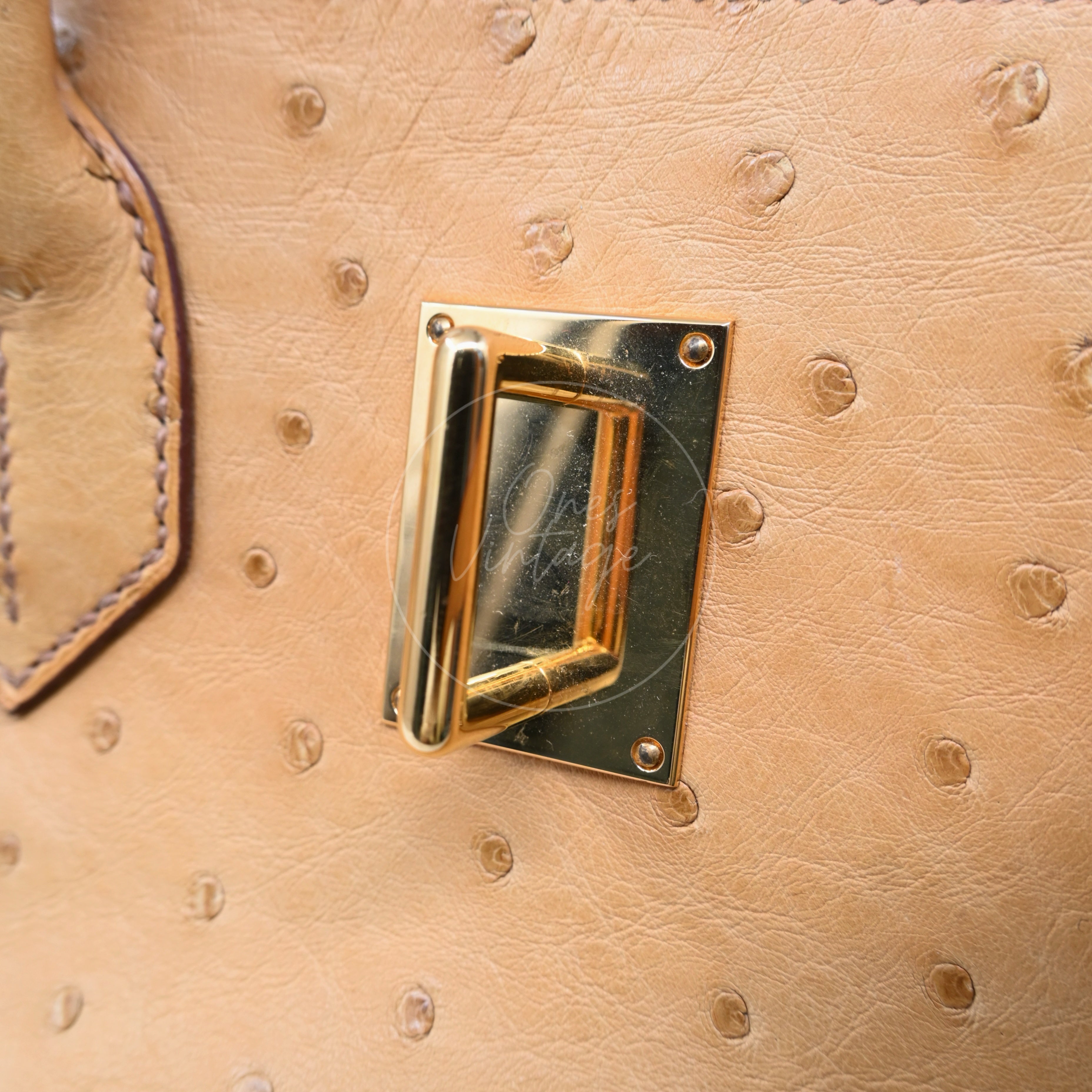 Hermes Birkin Shoulder Ostrich Leather GHW Natural Sable Square O