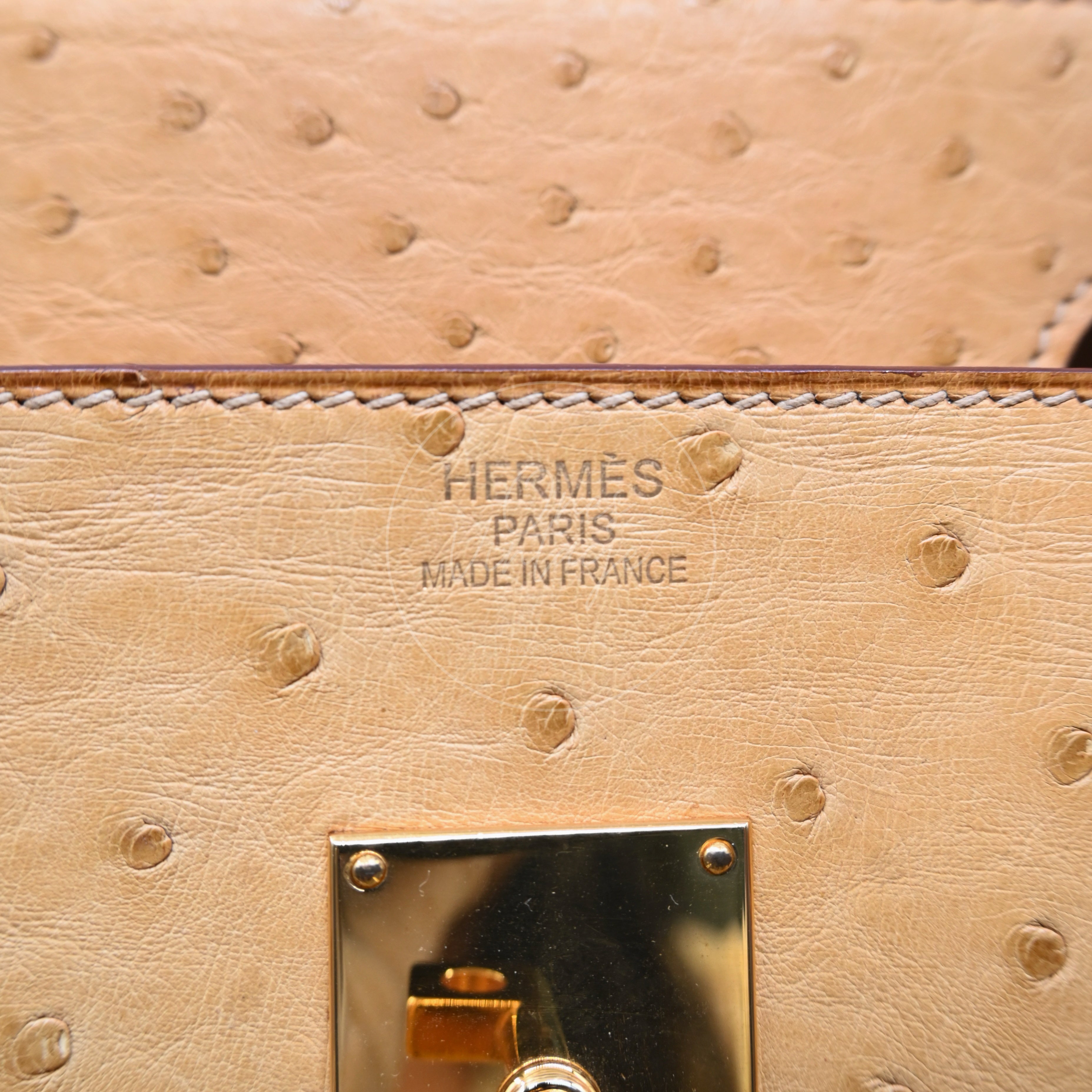 Hermes Birkin Shoulder Ostrich Leather GHW Natural Sable Square O