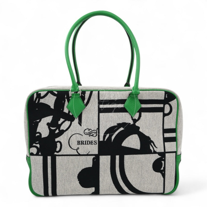 Hermes Bamboo Togo and Toile Brides De Gala En Desordre Plume 32 Square R