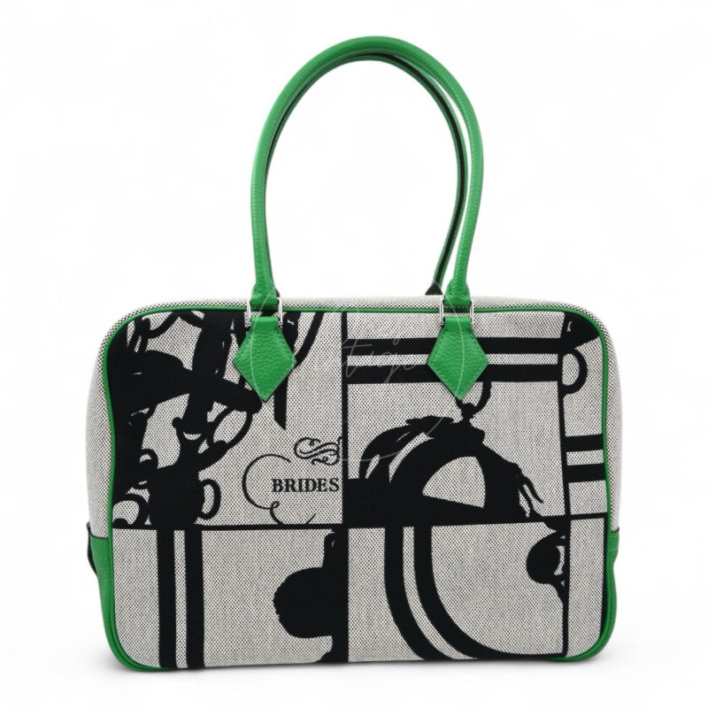 Hermes Bamboo Togo and Toile Brides De Gala En Desordre Plume 32 Square R