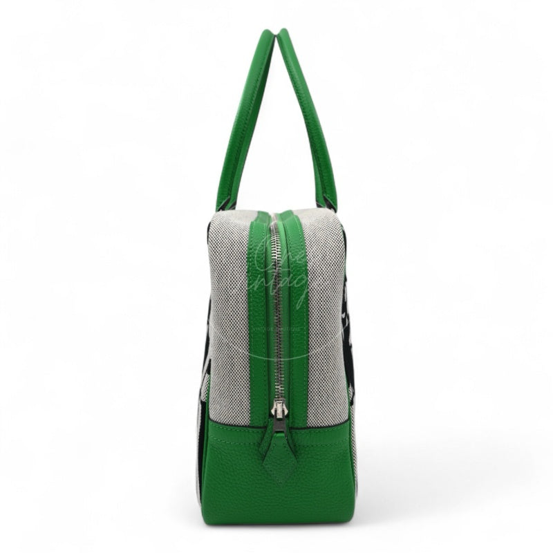 Hermes Bamboo Togo and Toile Brides De Gala En Desordre Plume 32 Square R