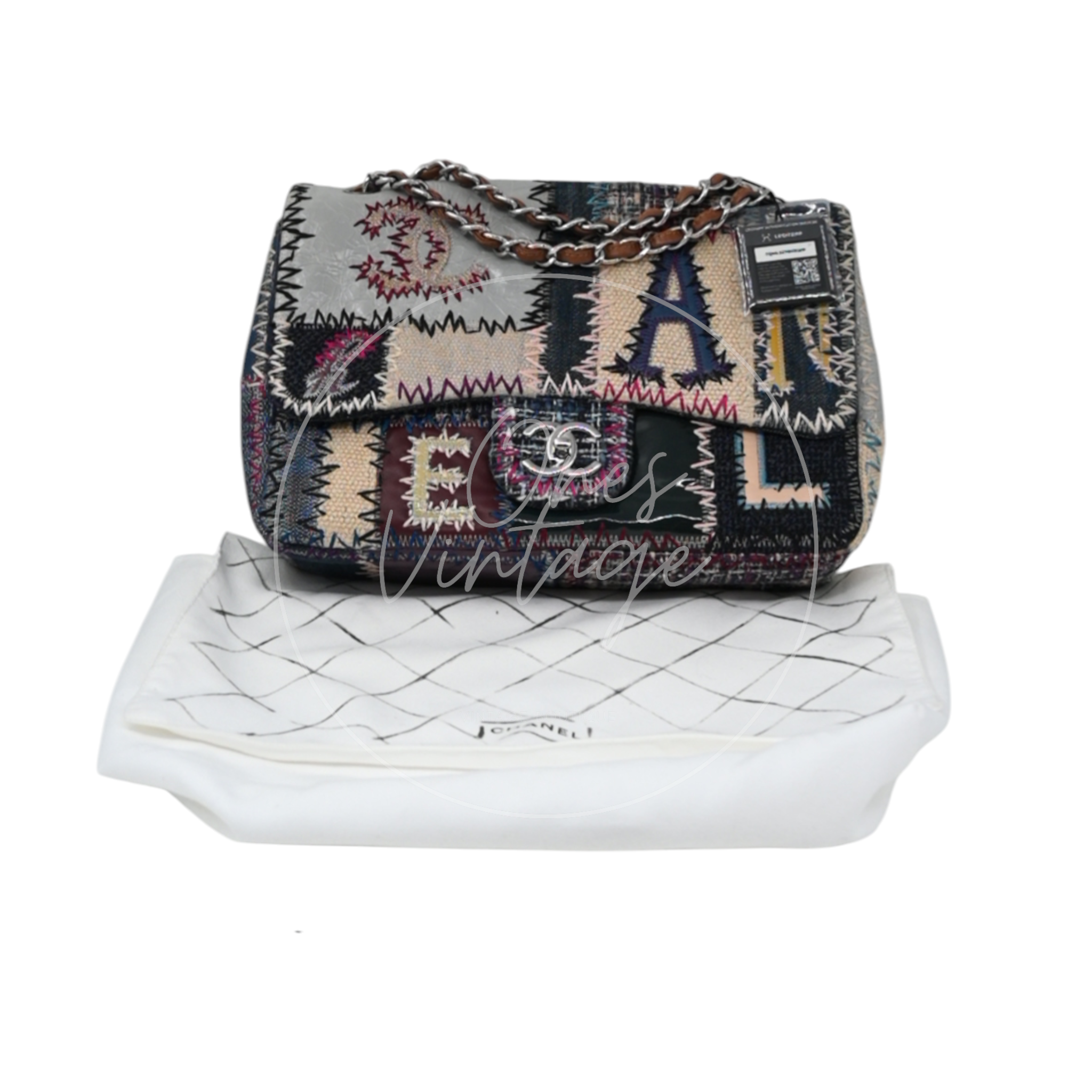 Chanel Denim Tweed Patchwork Jumbo Single Flap SHW Multicolor Series 15