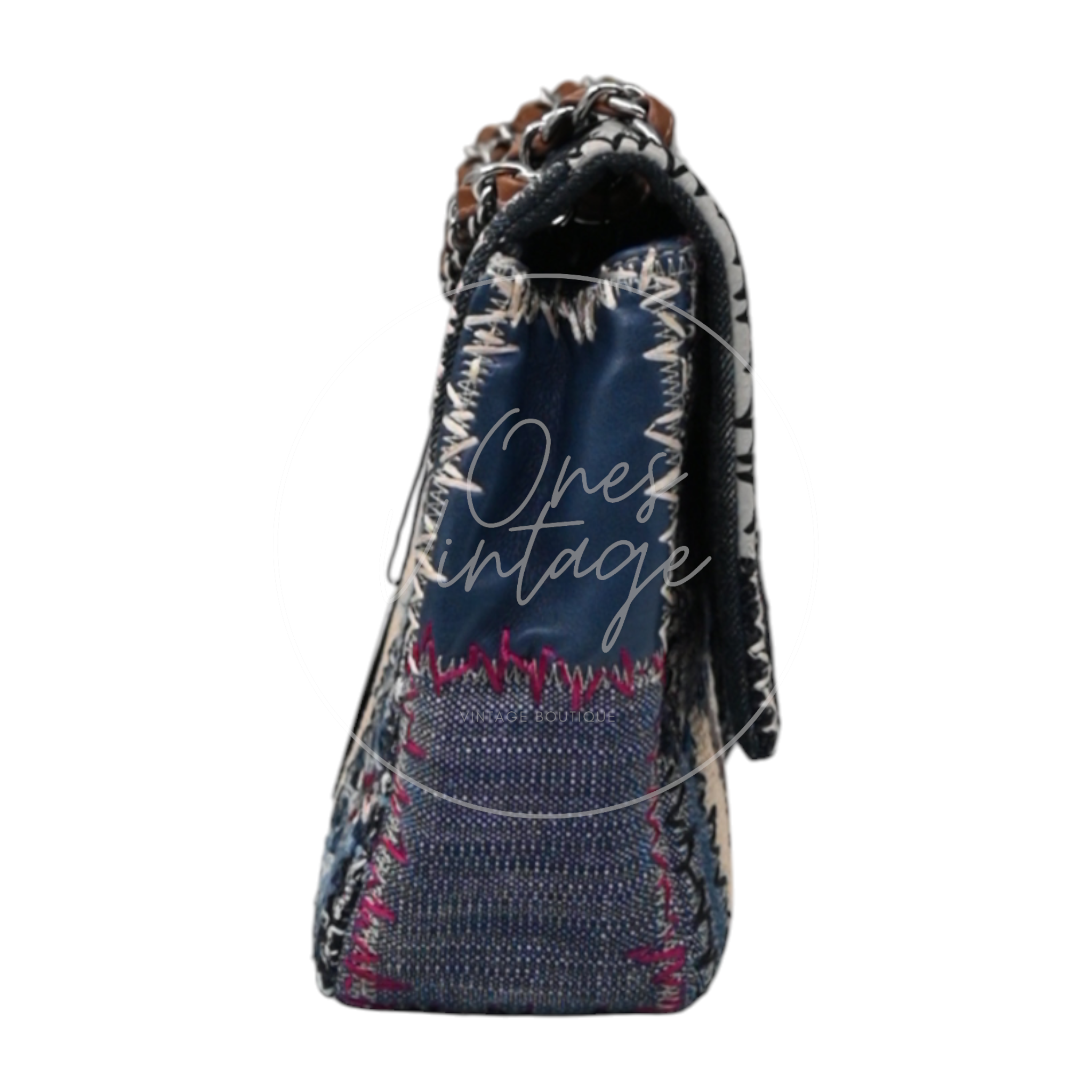 Chanel Denim Tweed Patchwork Jumbo Single Flap SHW Multicolor Series 15