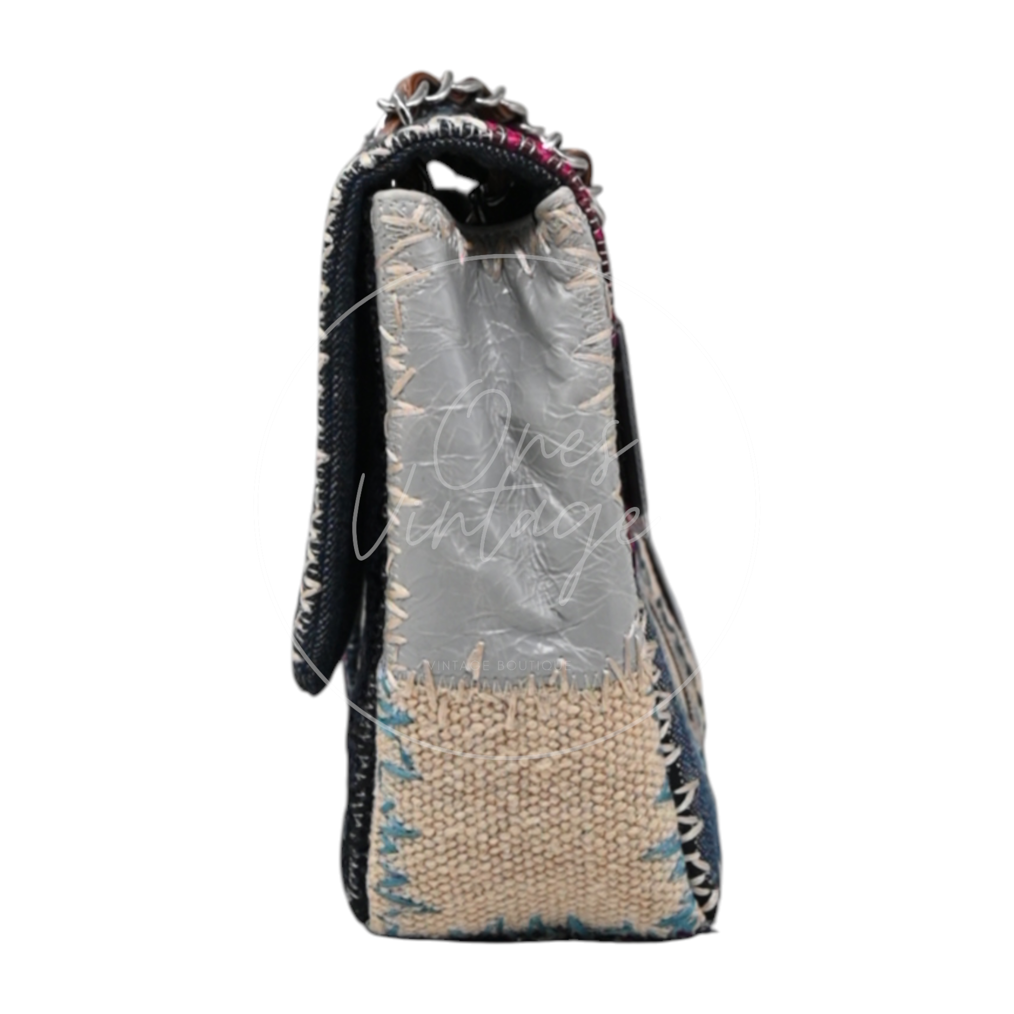 Chanel Denim Tweed Patchwork Jumbo Single Flap SHW Multicolor Series 15