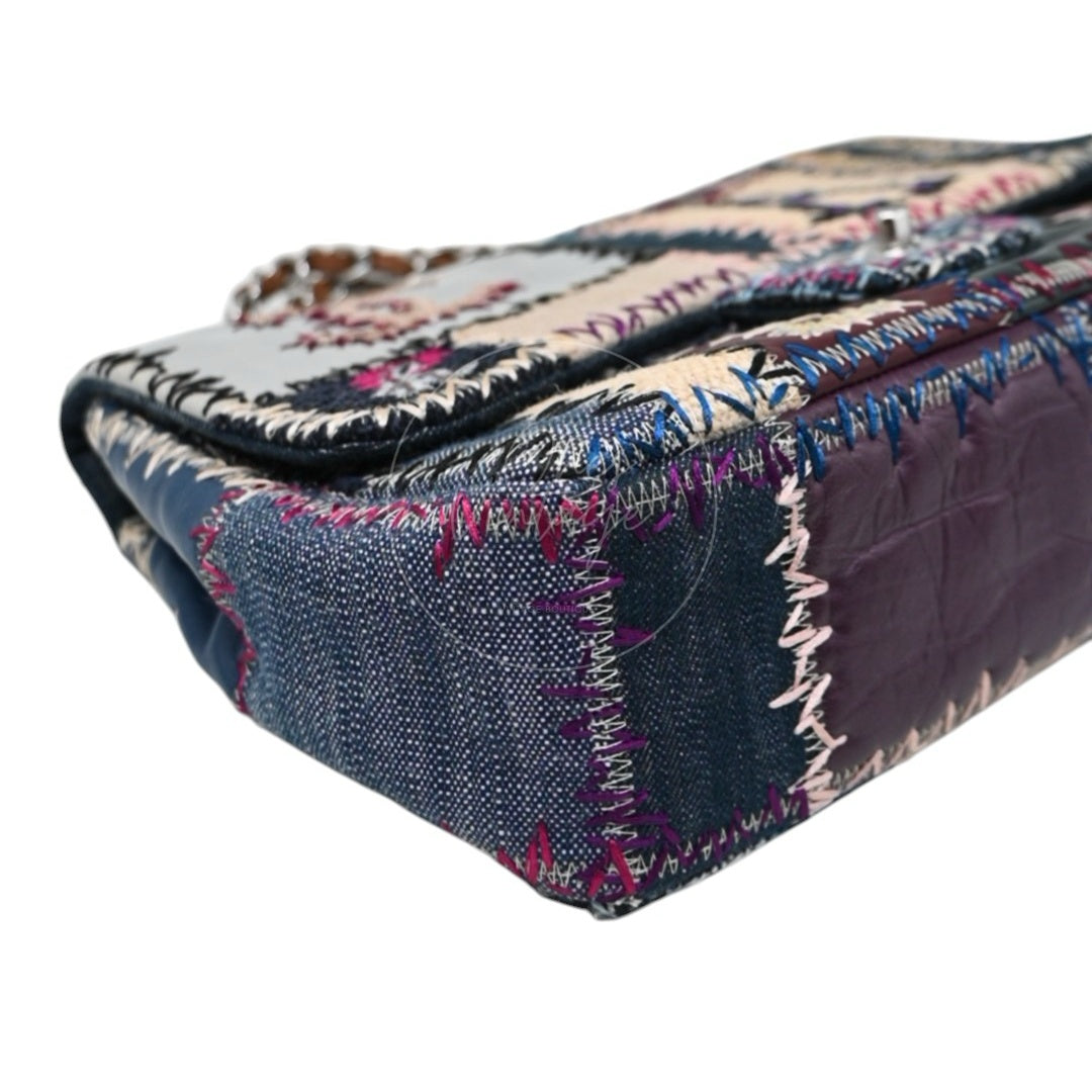 Chanel Denim Tweed Patchwork Jumbo Single Flap SHW Multicolor Series 15