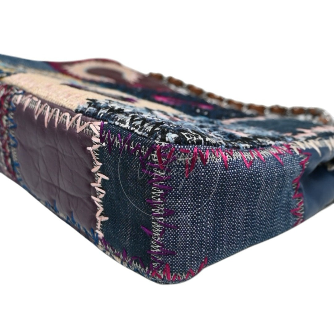 Chanel Denim Tweed Patchwork Jumbo Single Flap SHW Multicolor Series 15