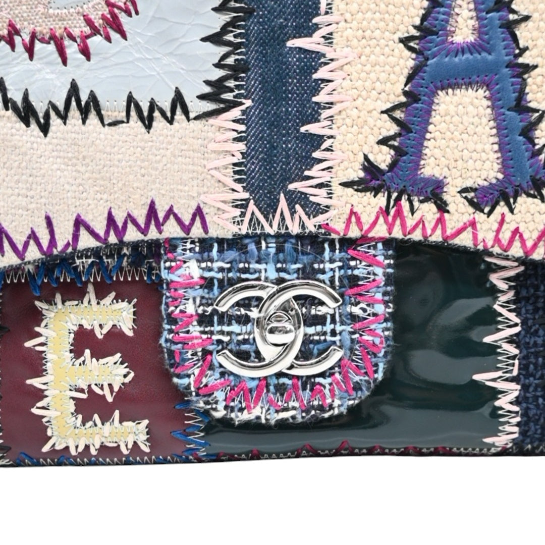 Chanel Denim Tweed Patchwork Jumbo Single Flap SHW Multicolor Series 15