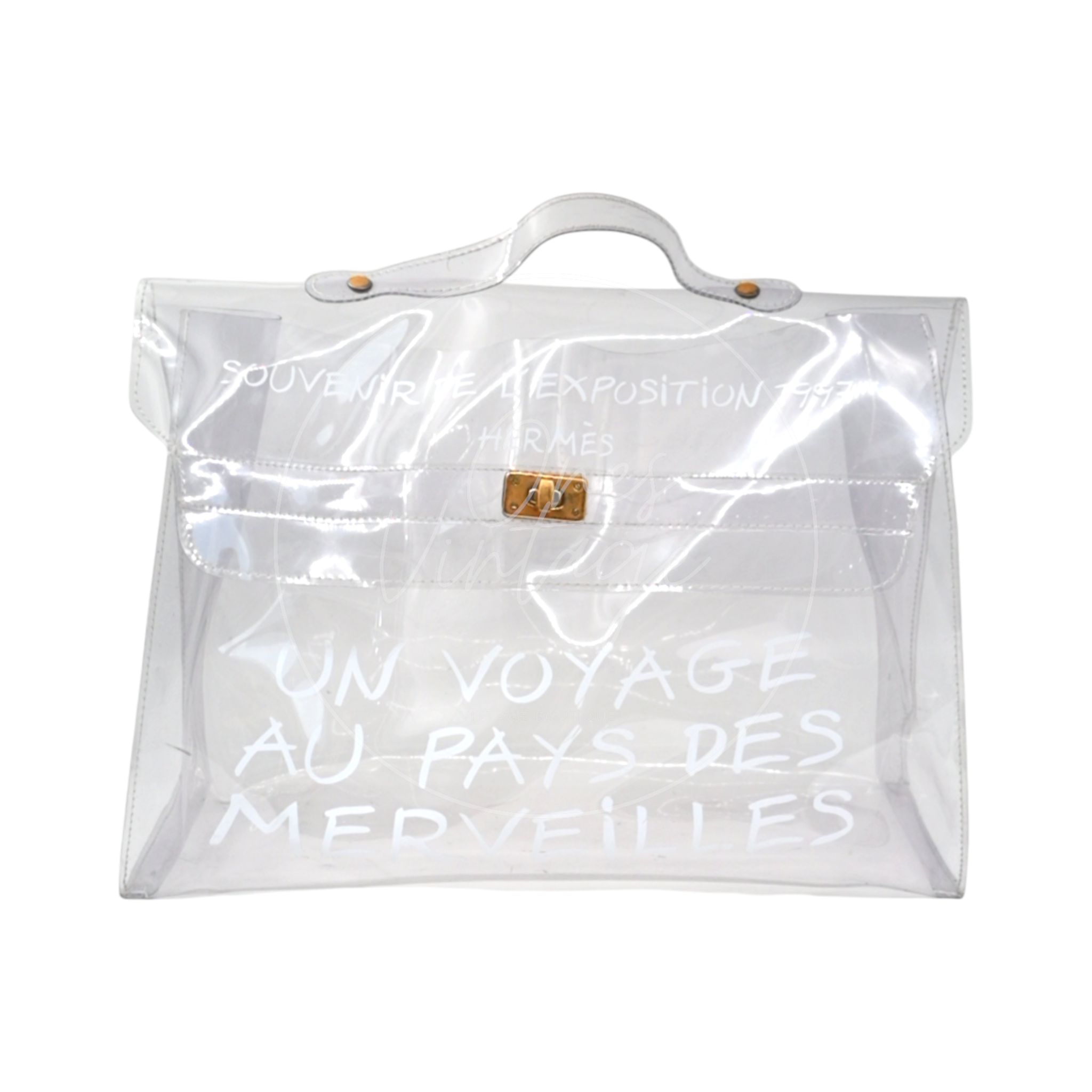 Hermes Vinyl Souvenir De L'Exposition Kelly Transparent GHW Transparent 1997