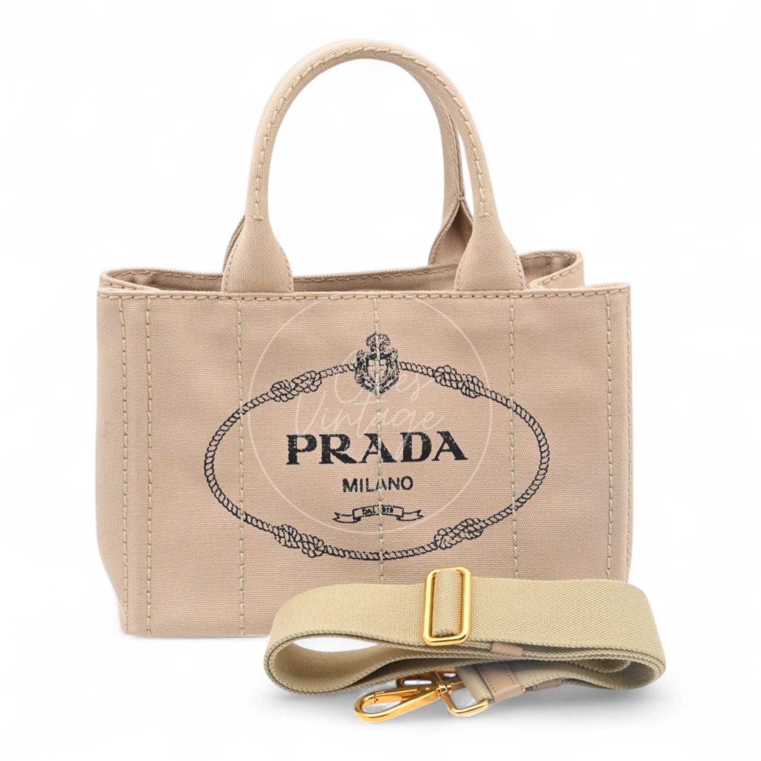 Prada 1BG439 Mini Canapa Handbag in Beige Canvas GHW Beige