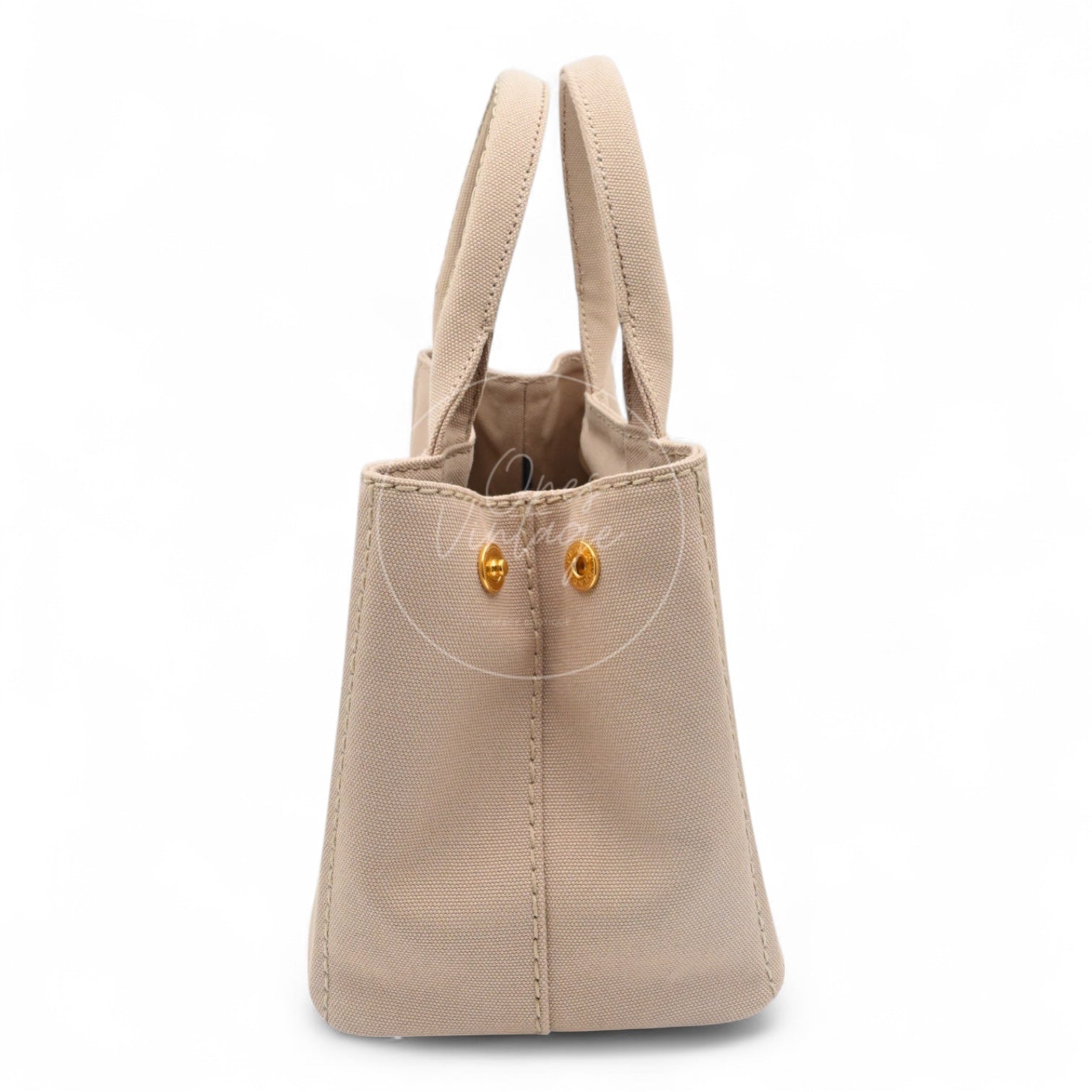 Prada 1BG439 Mini Canapa Handbag in Beige Canvas GHW Beige