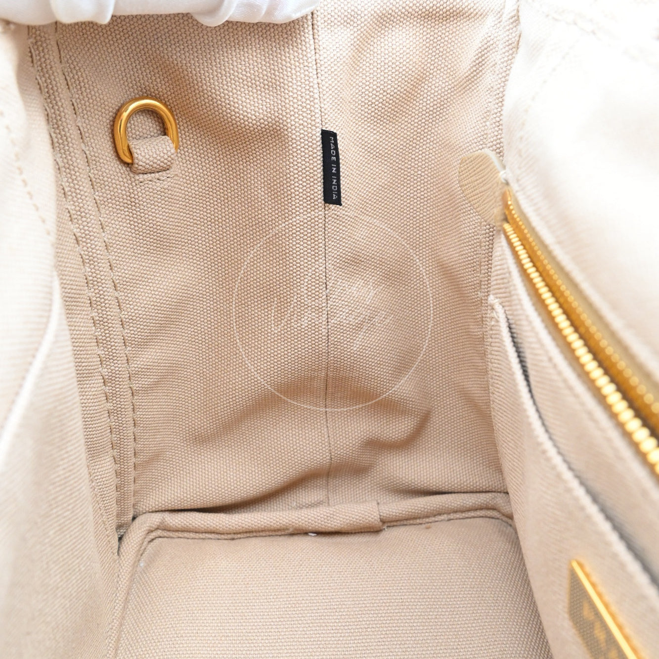 Prada 1BG439 Mini Canapa Handbag in Beige Canvas GHW Beige