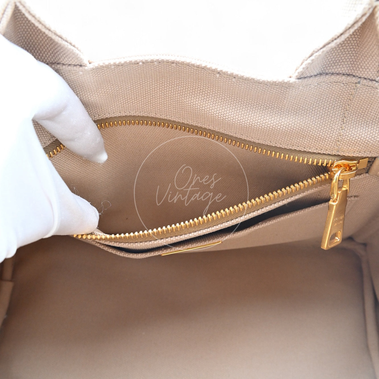 Prada 1BG439 Mini Canapa Handbag in Beige Canvas GHW Beige