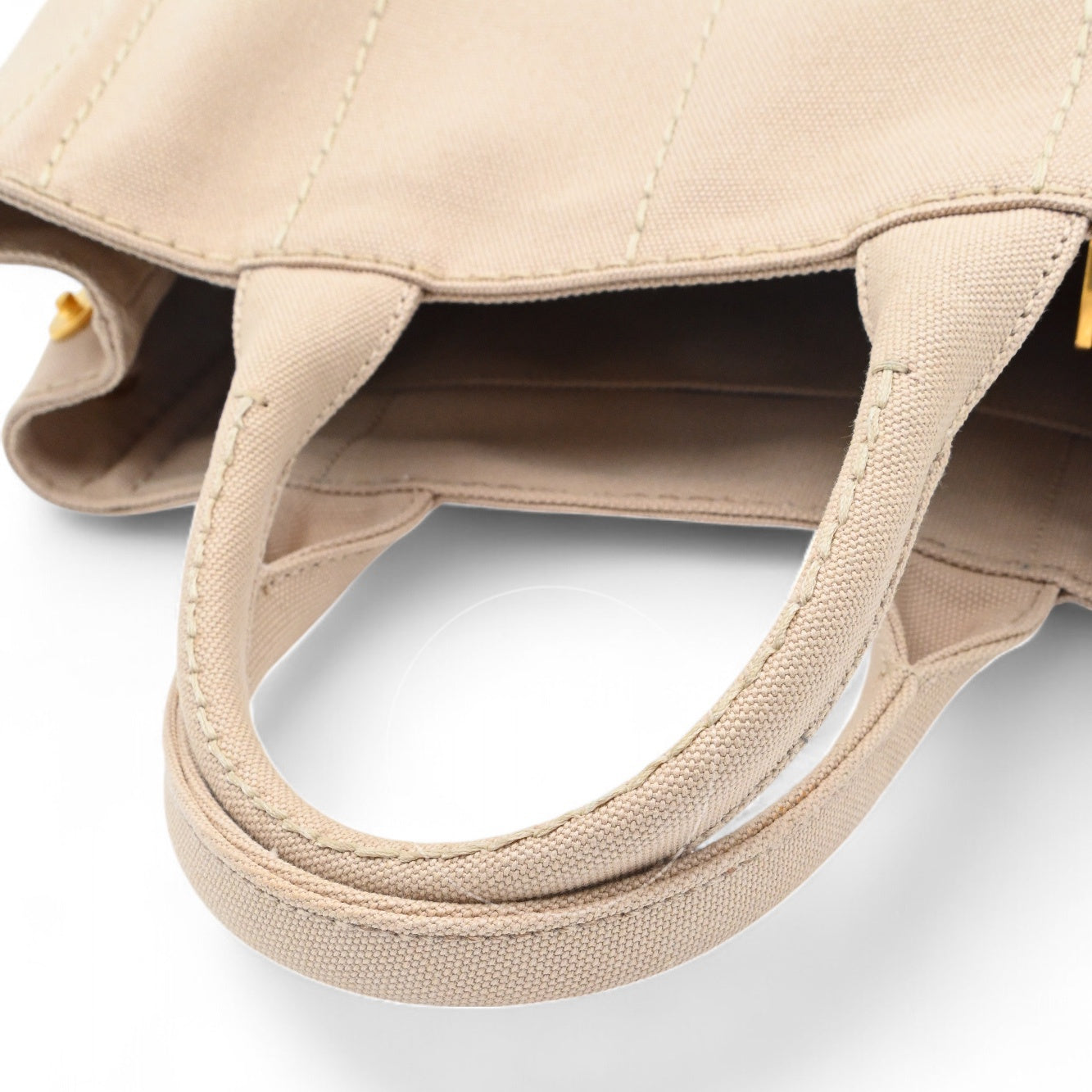 Prada 1BG439 Mini Canapa Handbag in Beige Canvas GHW Beige