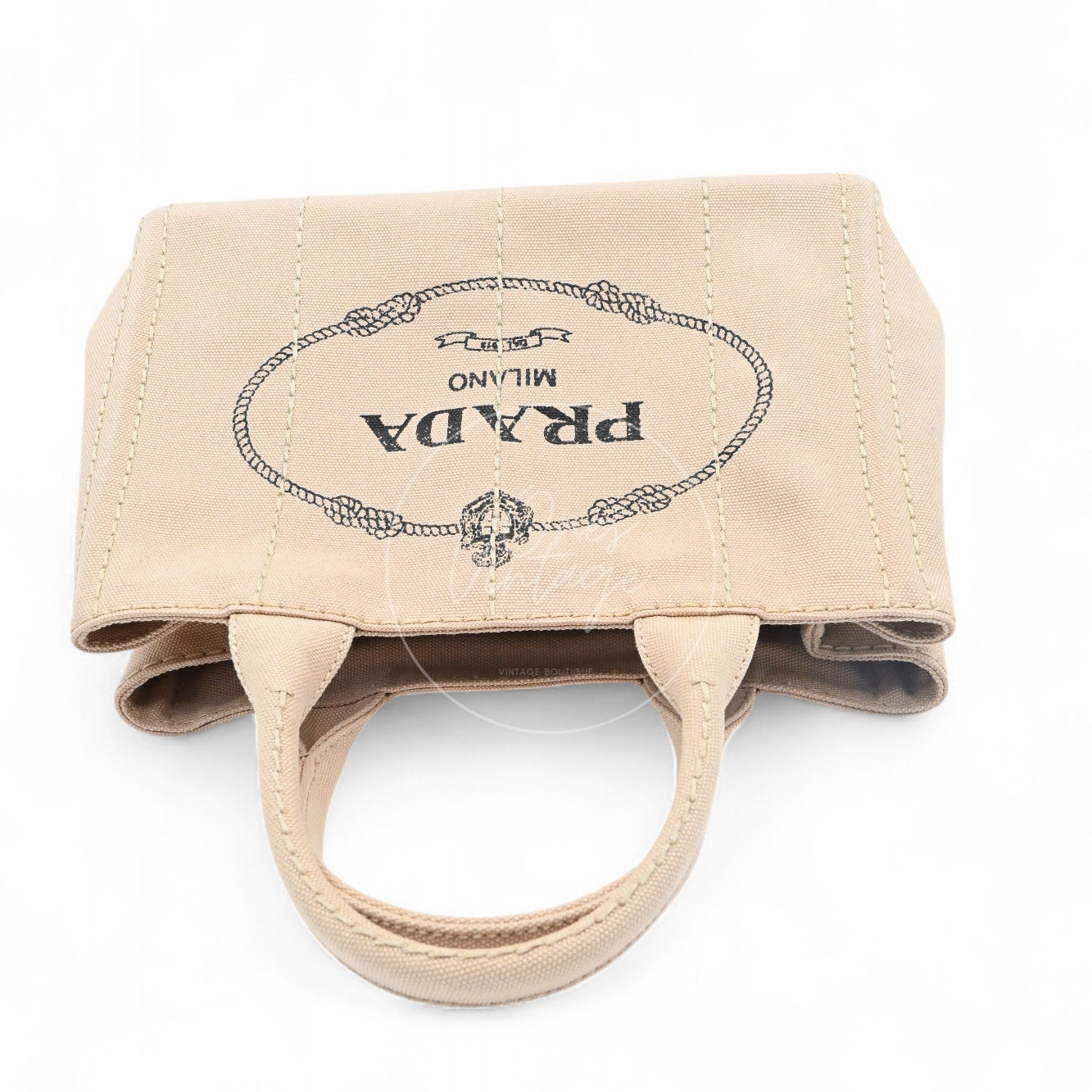 Prada 1BG439 Mini Canapa Handbag in Beige Canvas GHW Beige