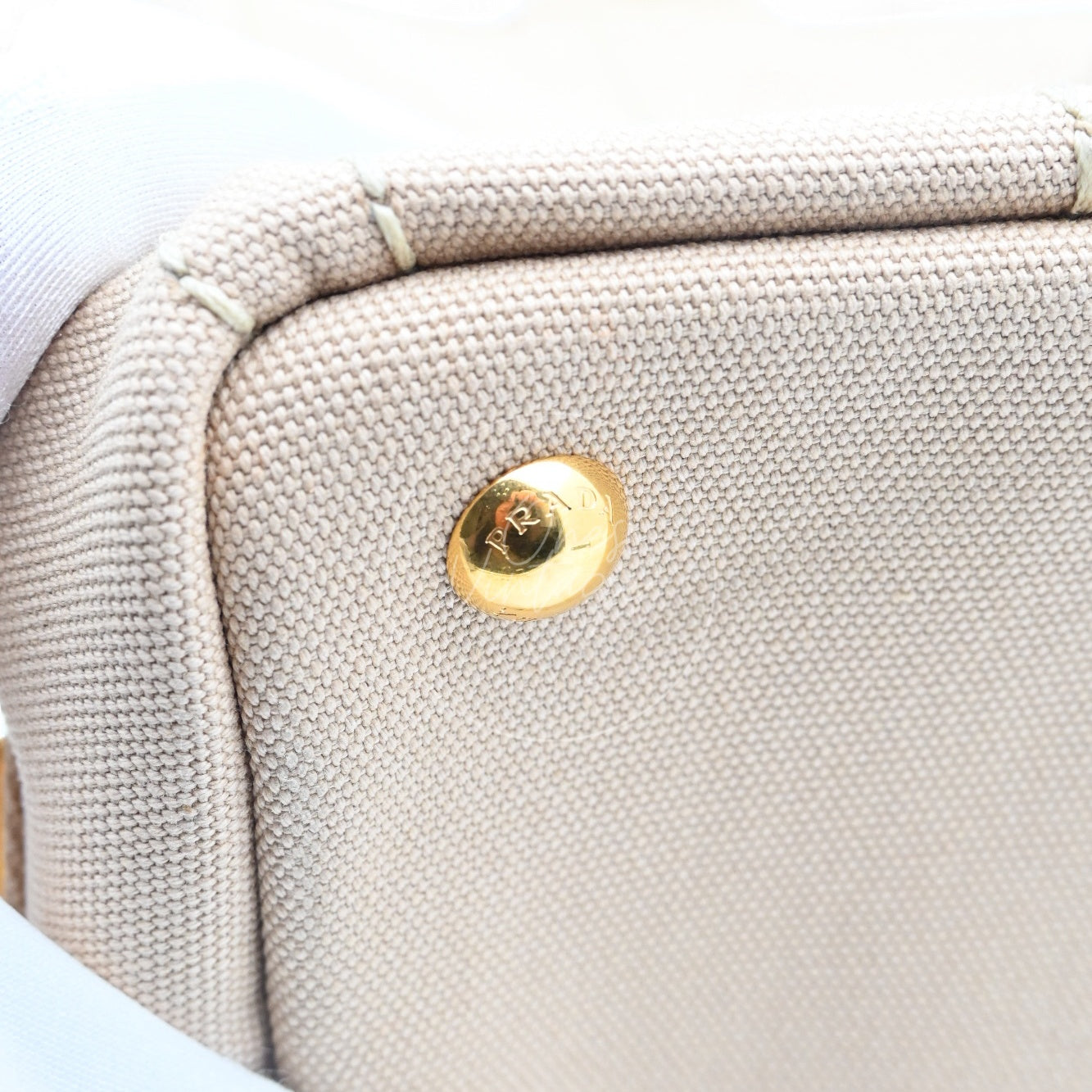 Prada 1BG439 Mini Canapa Handbag in Beige Canvas GHW Beige